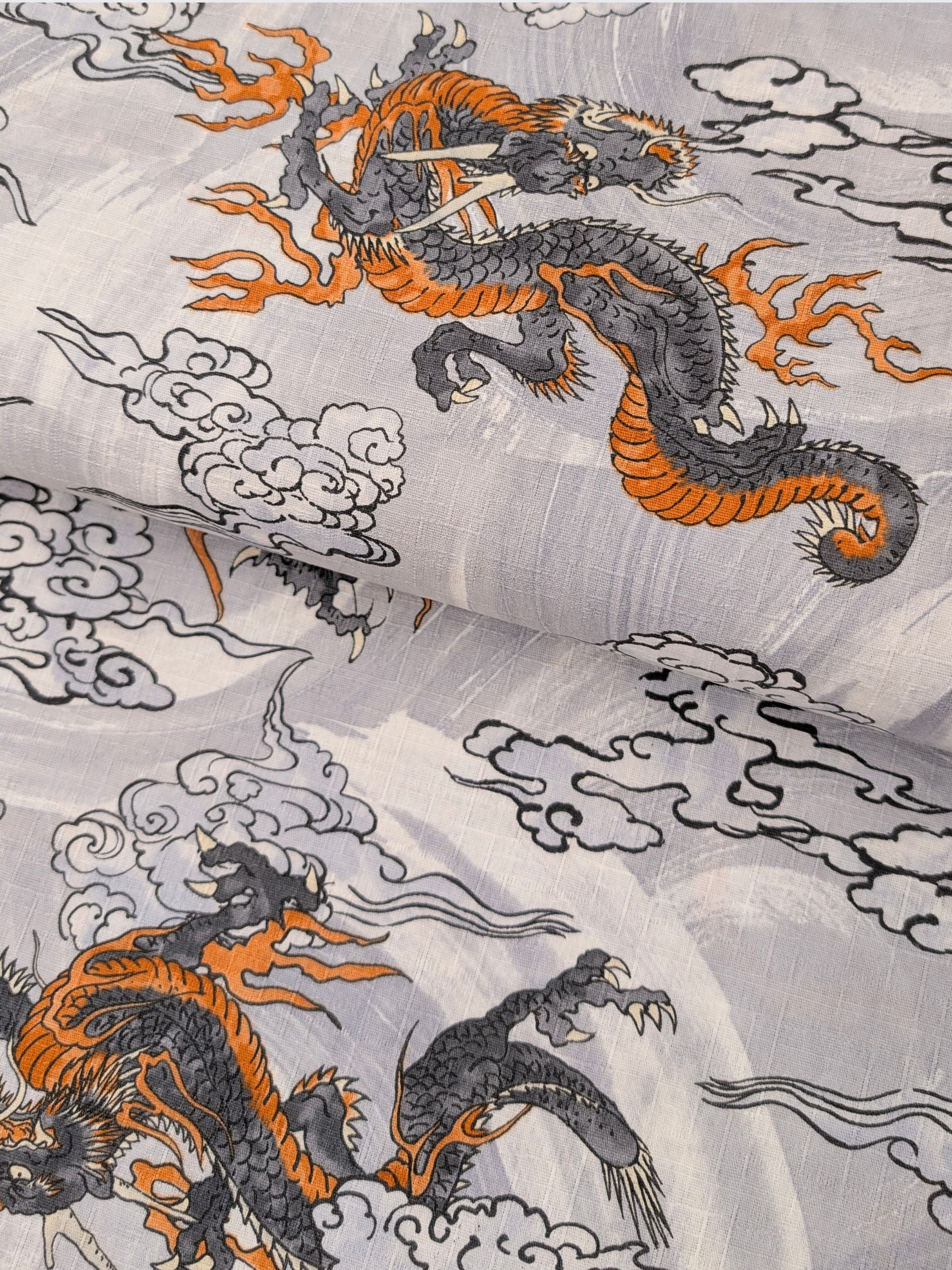 Hokkoh - Ryūjin Water Dragon Cotton Dobby Fabric - Gray