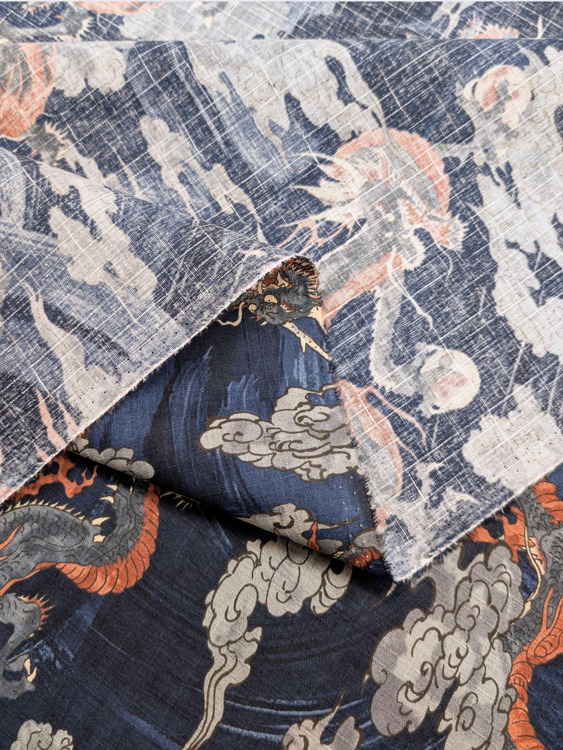 Hokkoh - Ryūjin Water Dragon Cotton Dobby Fabric - Blue