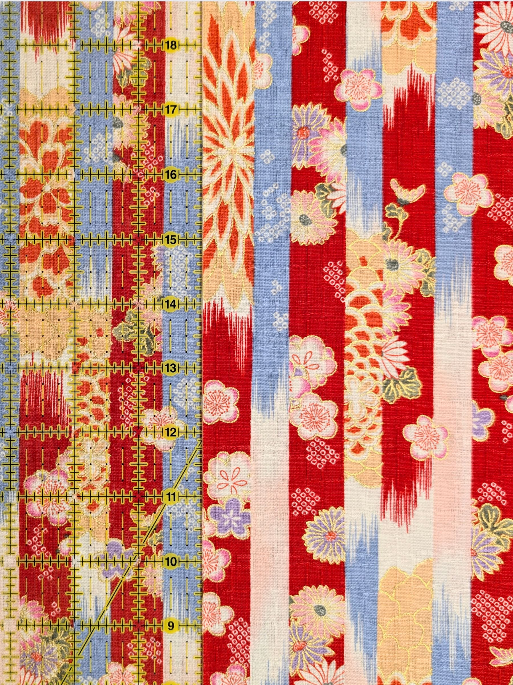 Hokkoh - Golden Wagara Stripe Cotton Dobby Fabric - Red & Blue