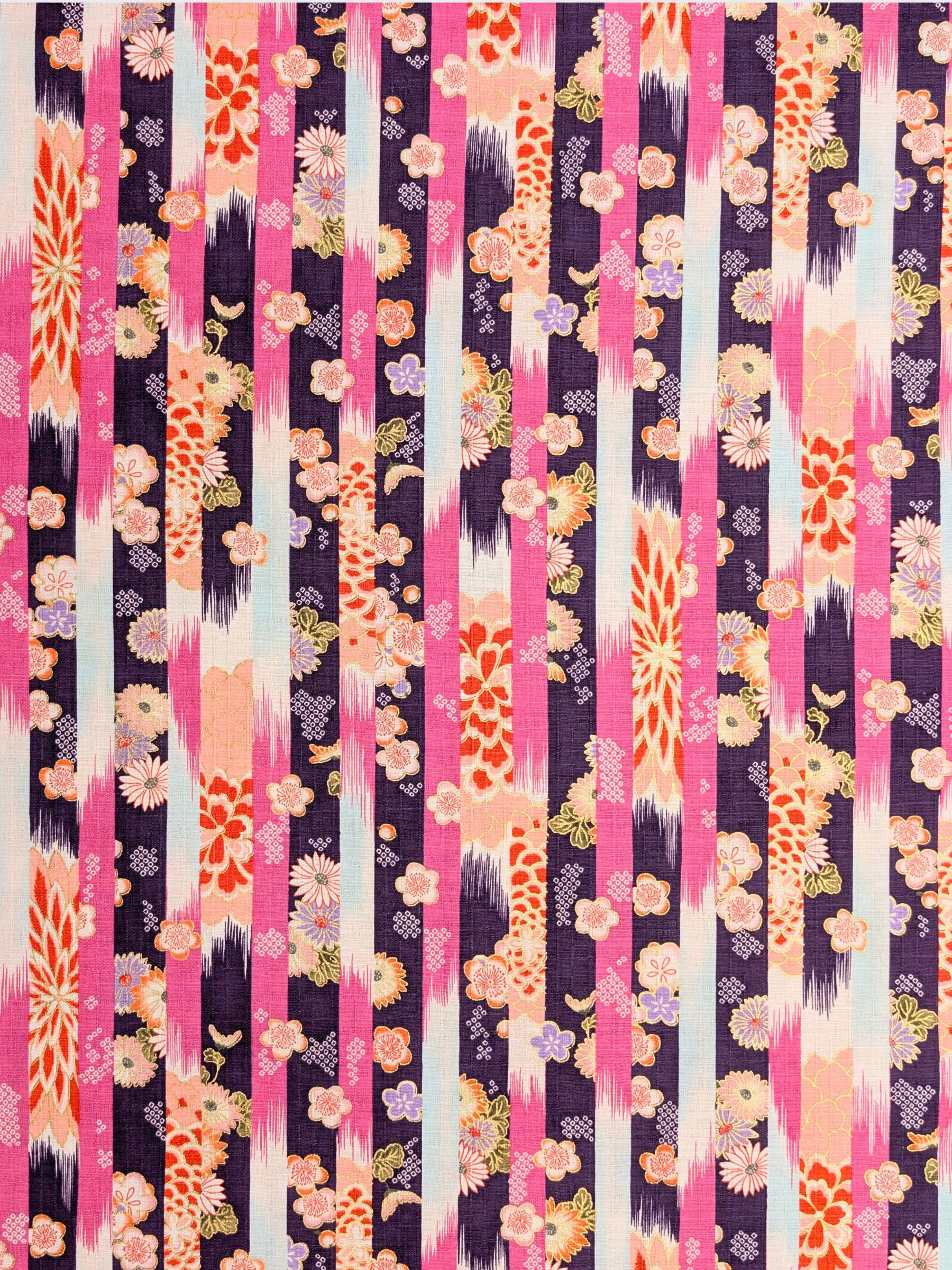Hokkoh - Golden Wagara Stripe Cotton Dobby Fabric - Purple & Pink