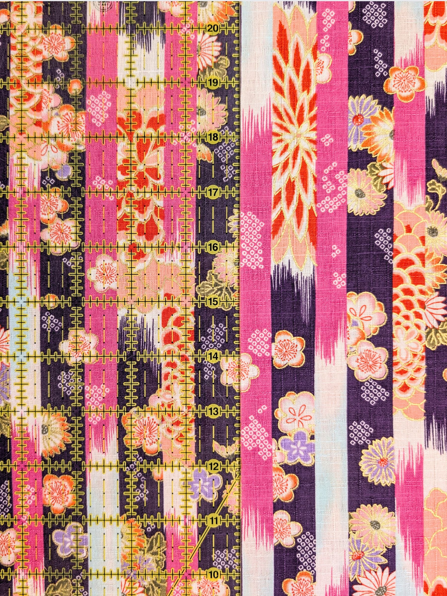 Hokkoh - Golden Wagara Stripe Cotton Dobby Fabric - Purple & Pink