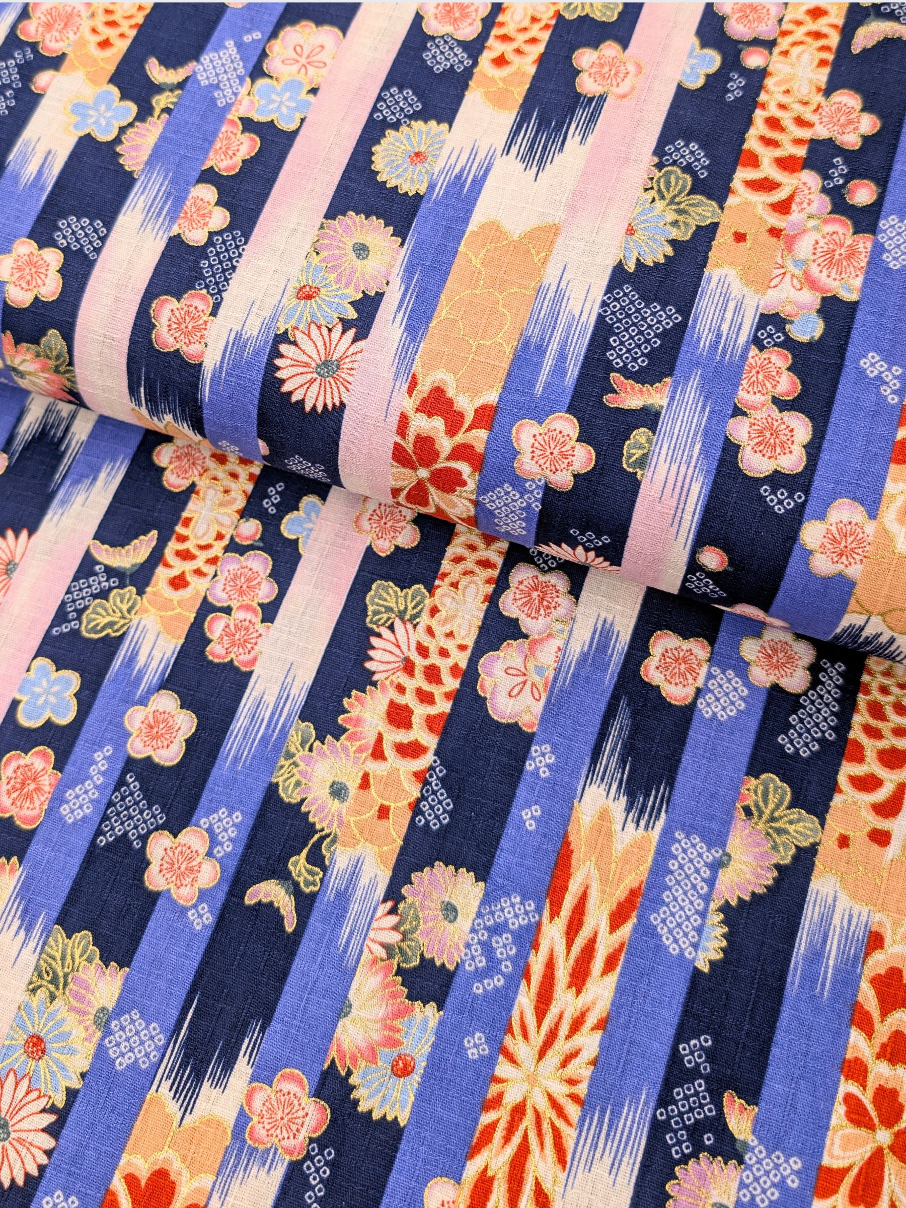 Hokkoh - Golden Wagara Stripe Cotton Dobby Fabric - Blue