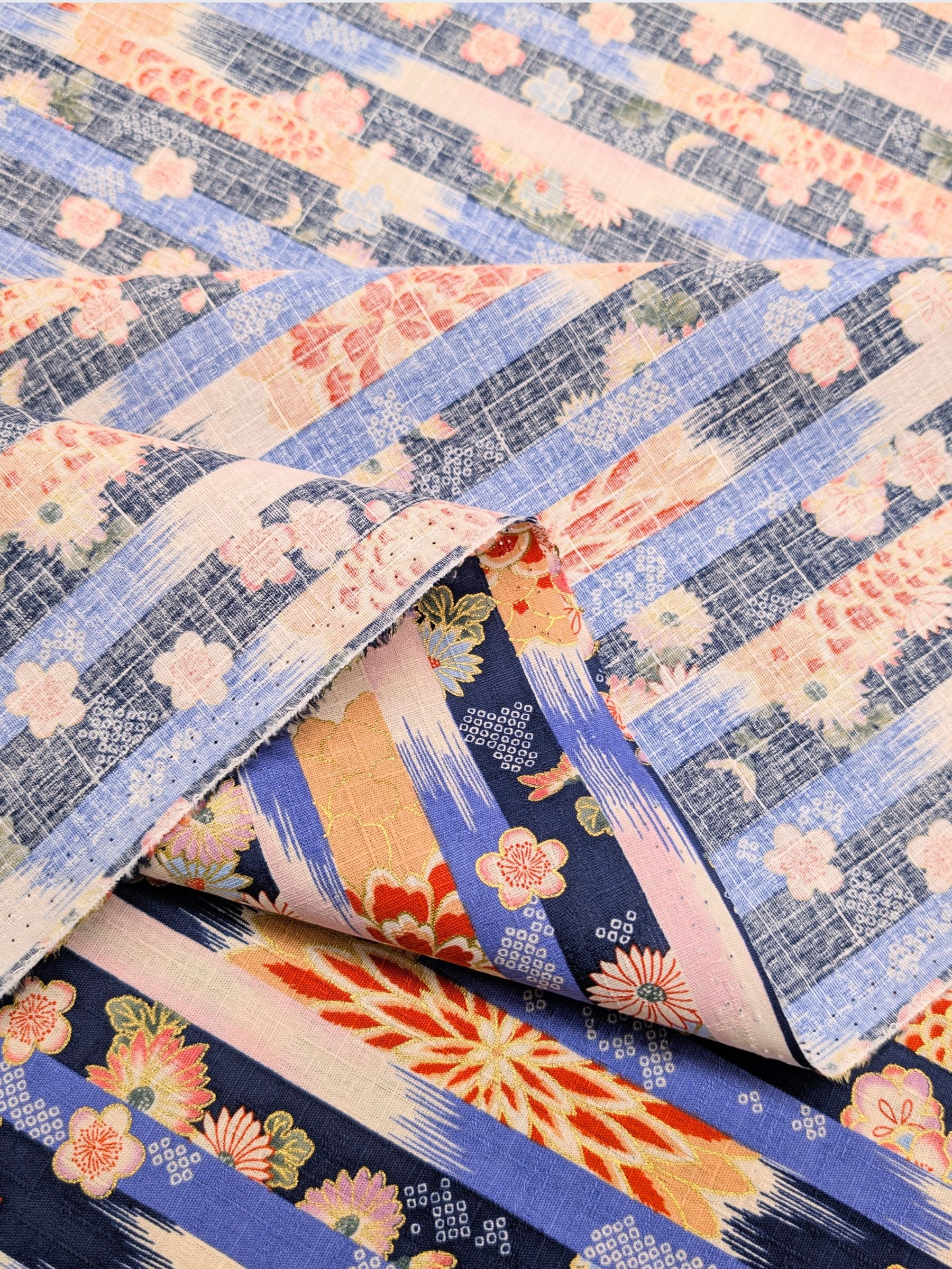 Hokkoh - Golden Wagara Stripe Cotton Dobby Fabric - Blue