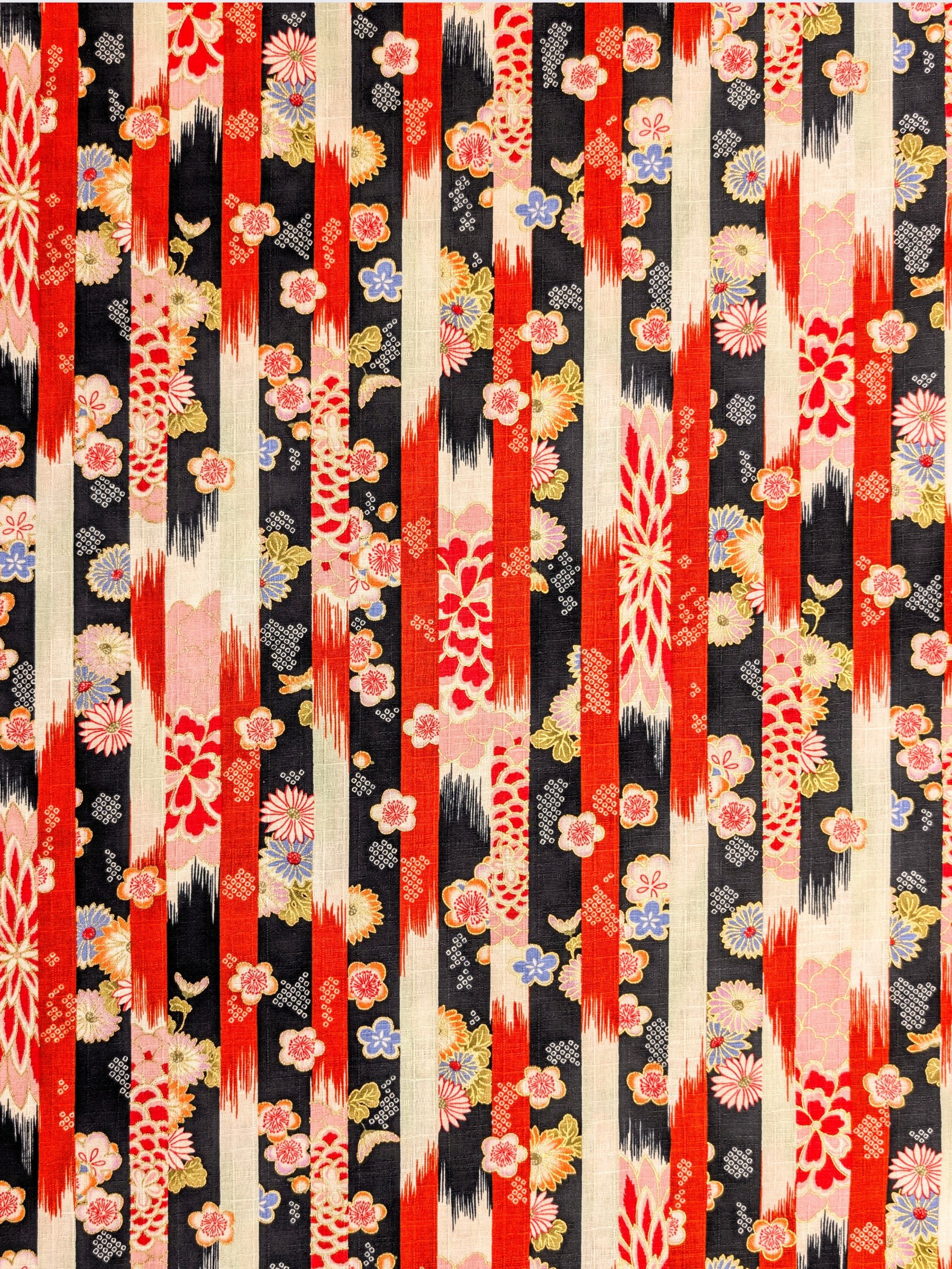 Hokkoh - Golden Wagara Stripe Cotton Dobby Fabric - Black & Red