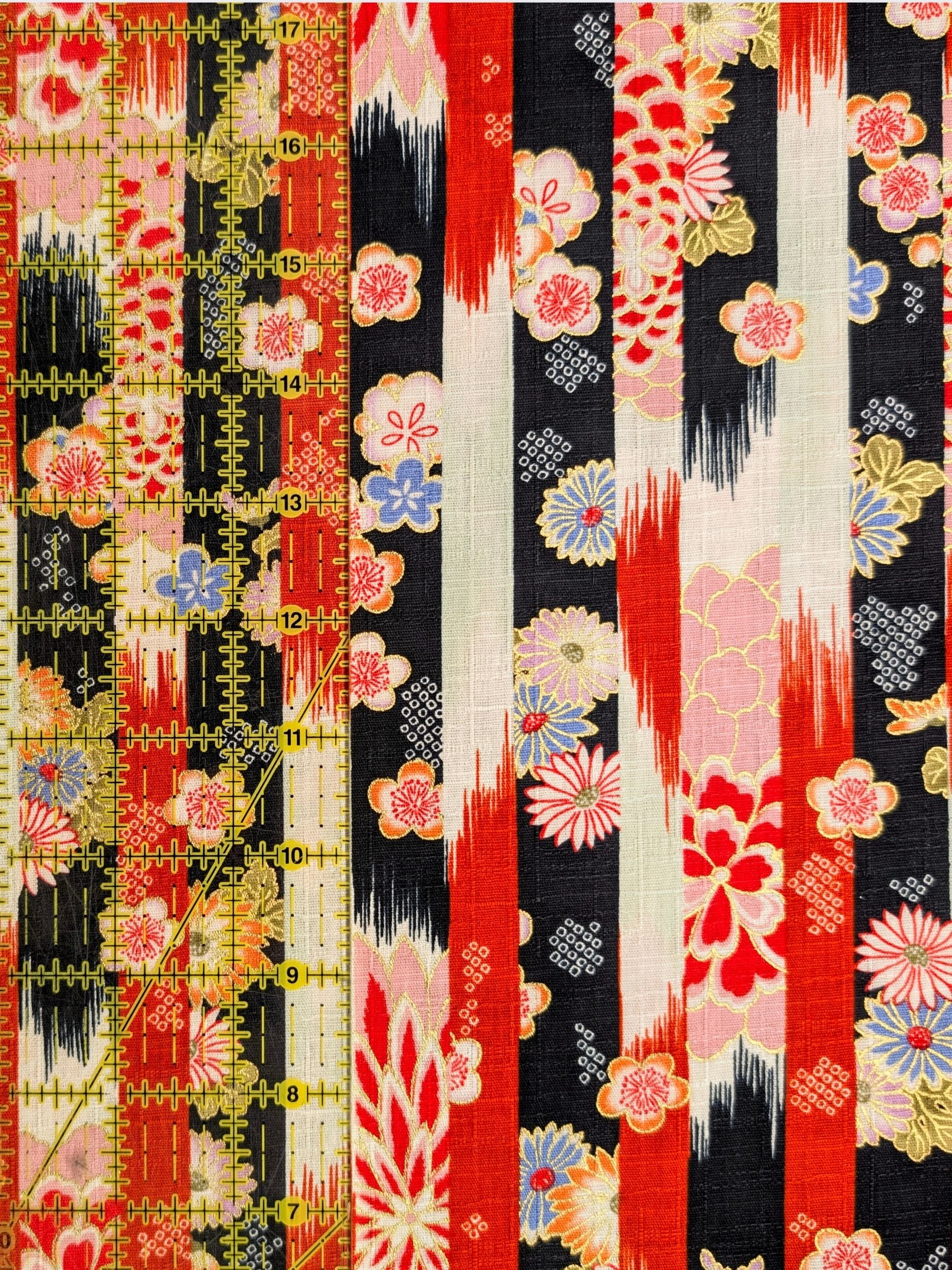 Hokkoh - Golden Wagara Stripe Cotton Dobby Fabric - Black & Red
