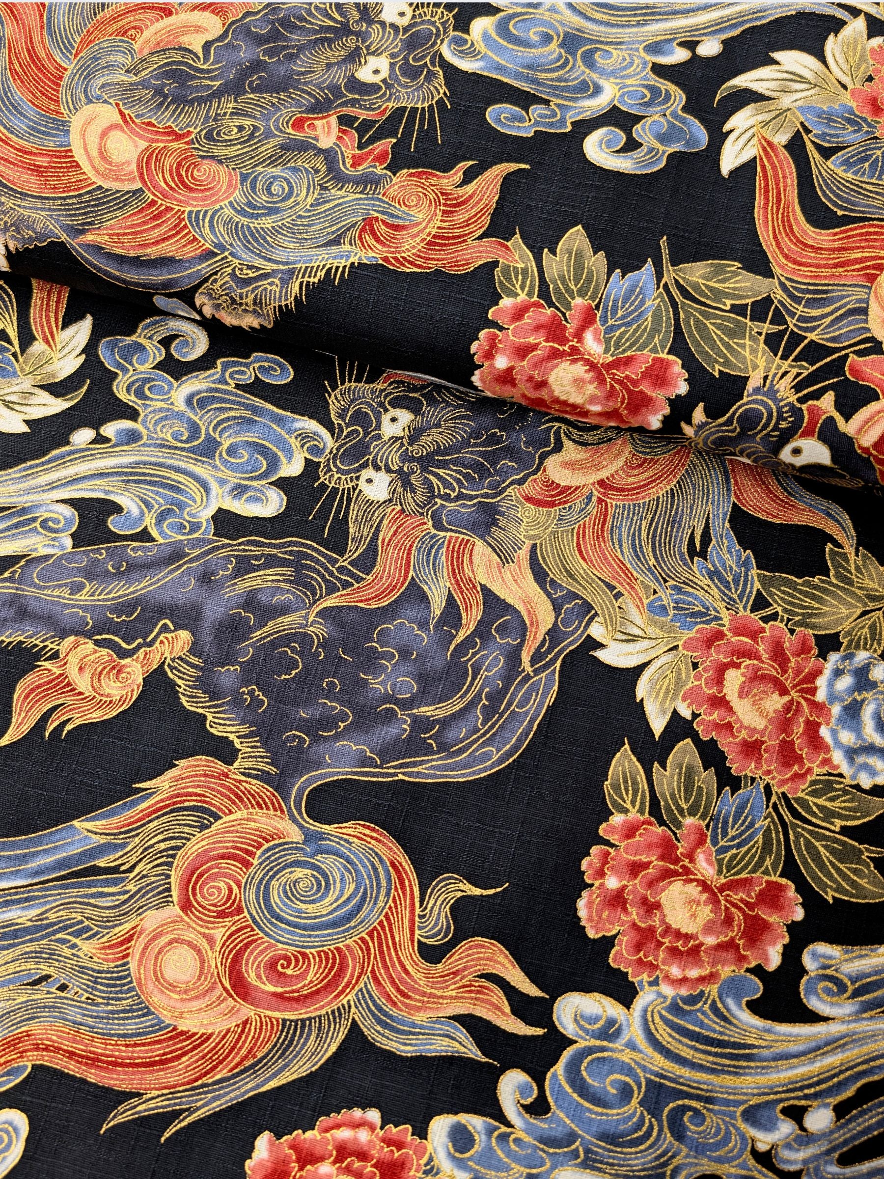 Hokkoh - Golden Komainu Cotton Dobby Fabric - Black