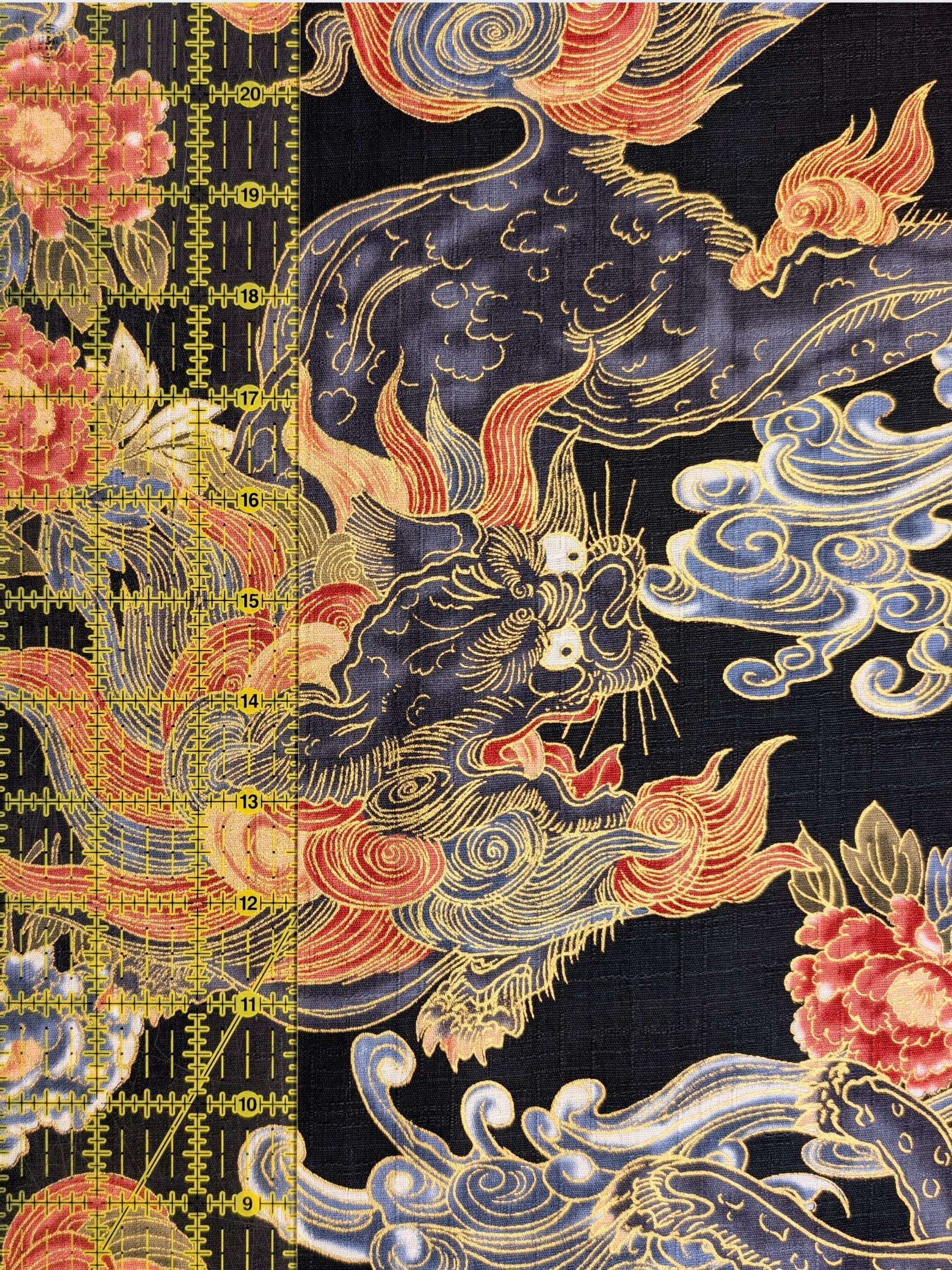 Hokkoh - Golden Komainu Cotton Dobby Fabric - Black