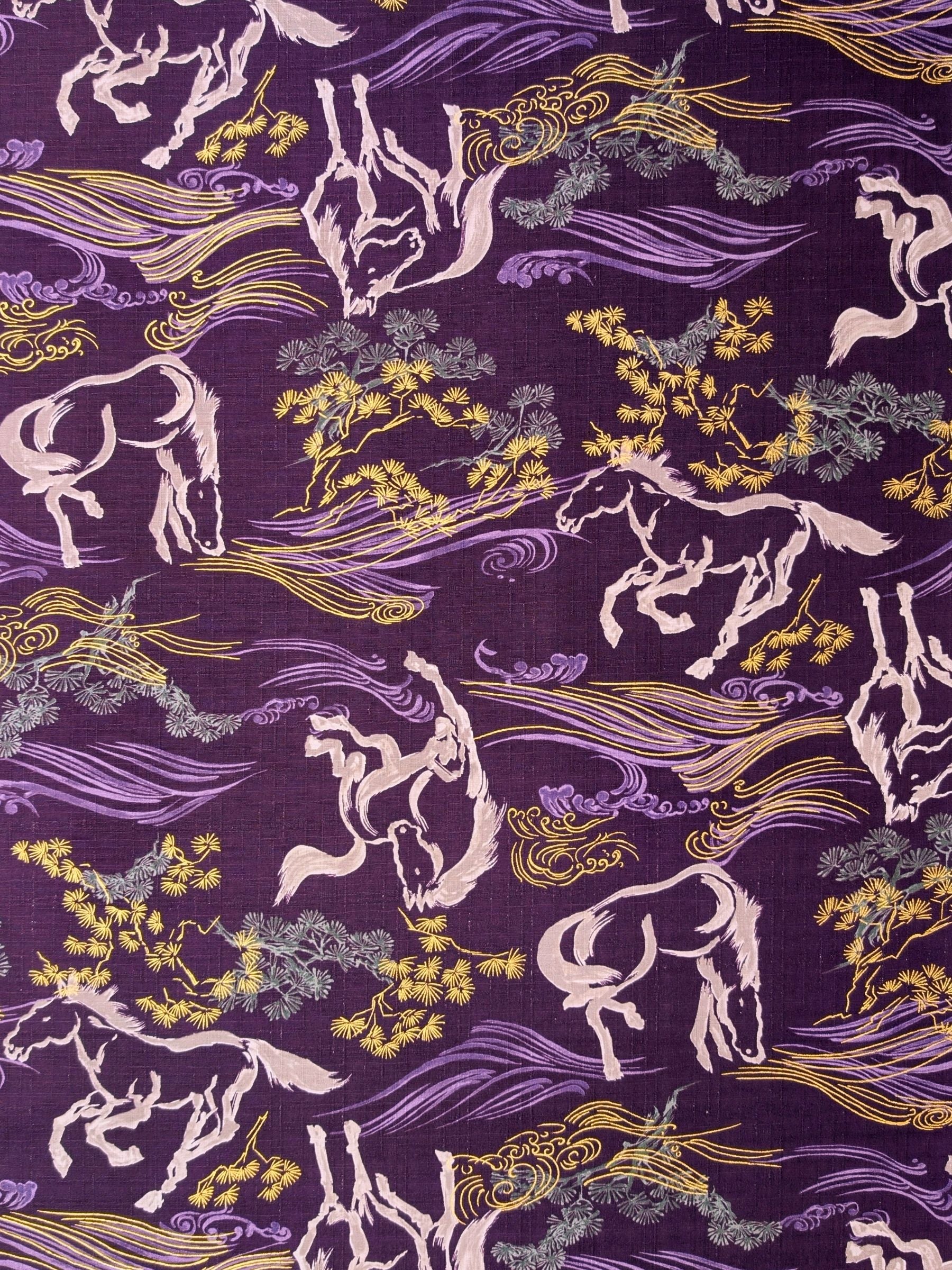 Hokkoh - Traditional Horses Cotton Dobby Fabric - Purple