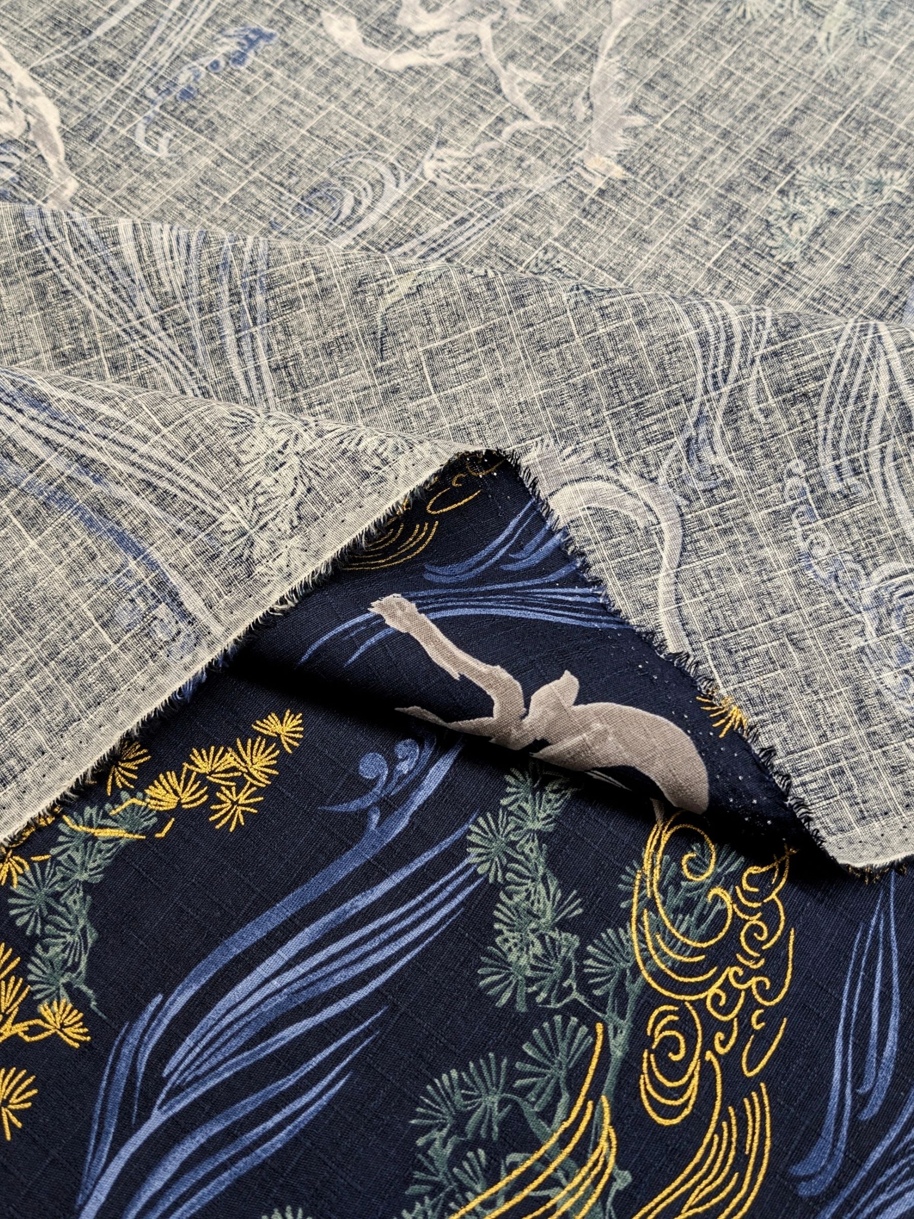 Hokkoh - Traditional Horses Cotton Dobby Fabric - Blue
