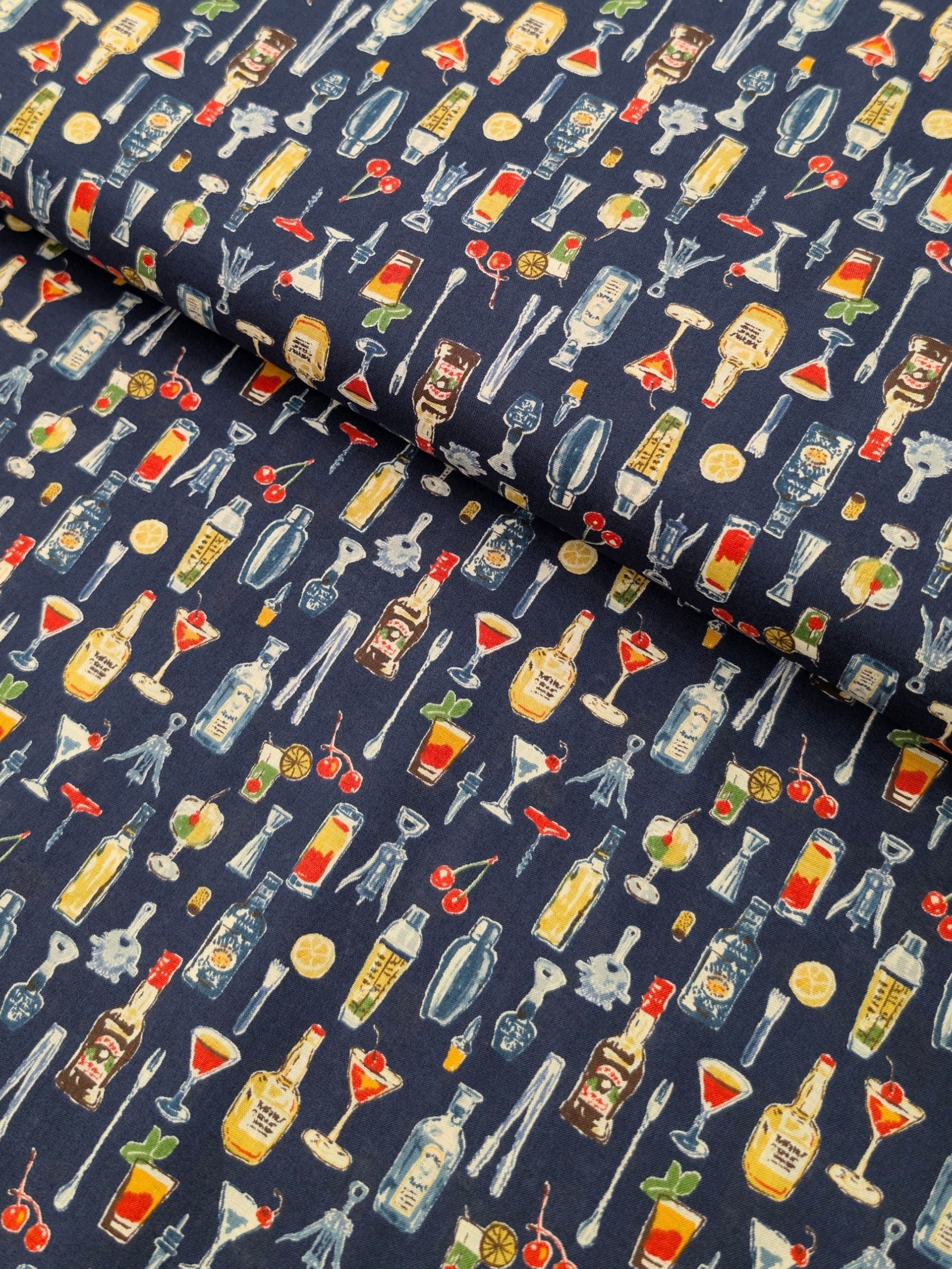 Hokkoh - Vintage Bar Cotton Lawn Fabric - Navy Blue