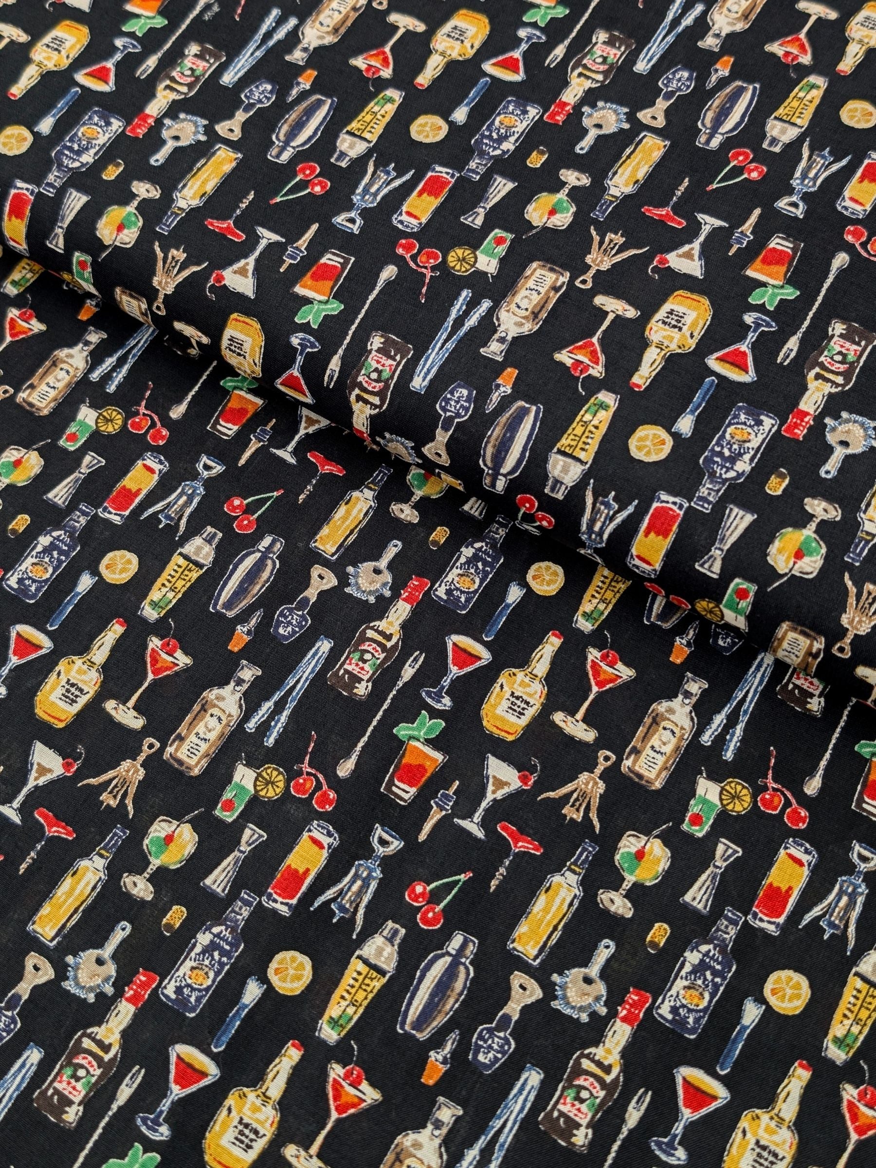Hokkoh - Vintage Bar Cotton Lawn Fabric - Black
