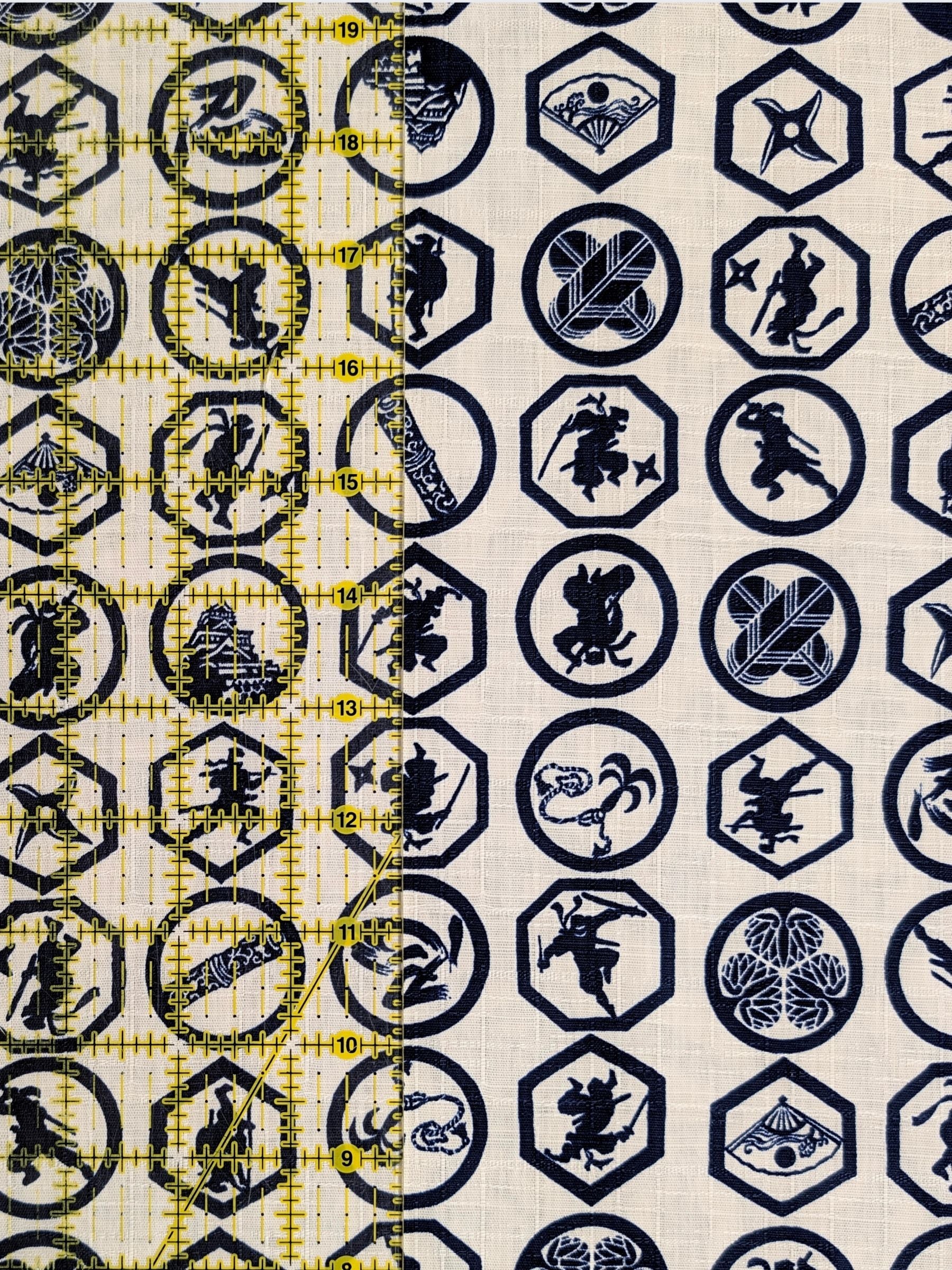 Hokkoh - Ninja Crests Cotton Dobby Fabric - White & Blue