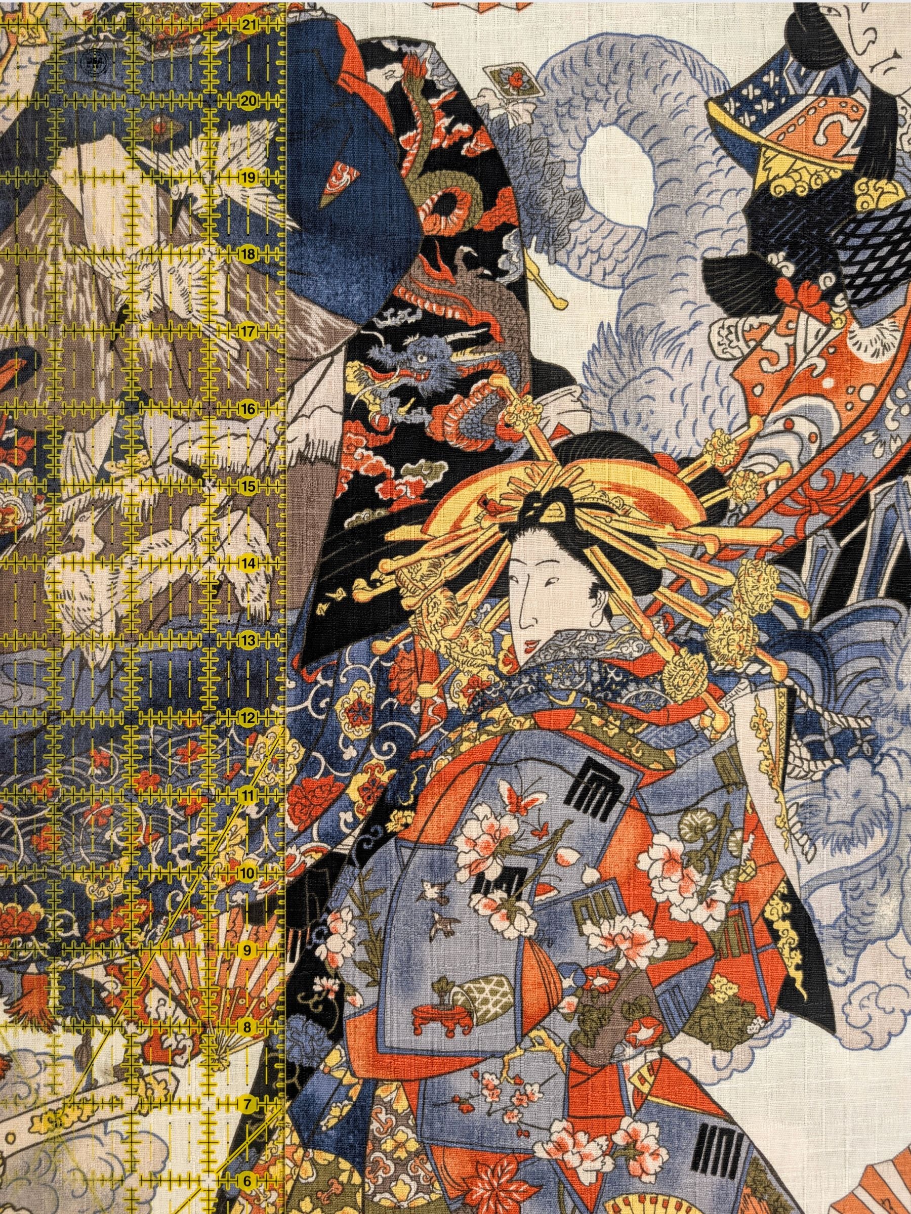 Hokkoh - Geisha & Samurai Cotton Dobby Fabric - White