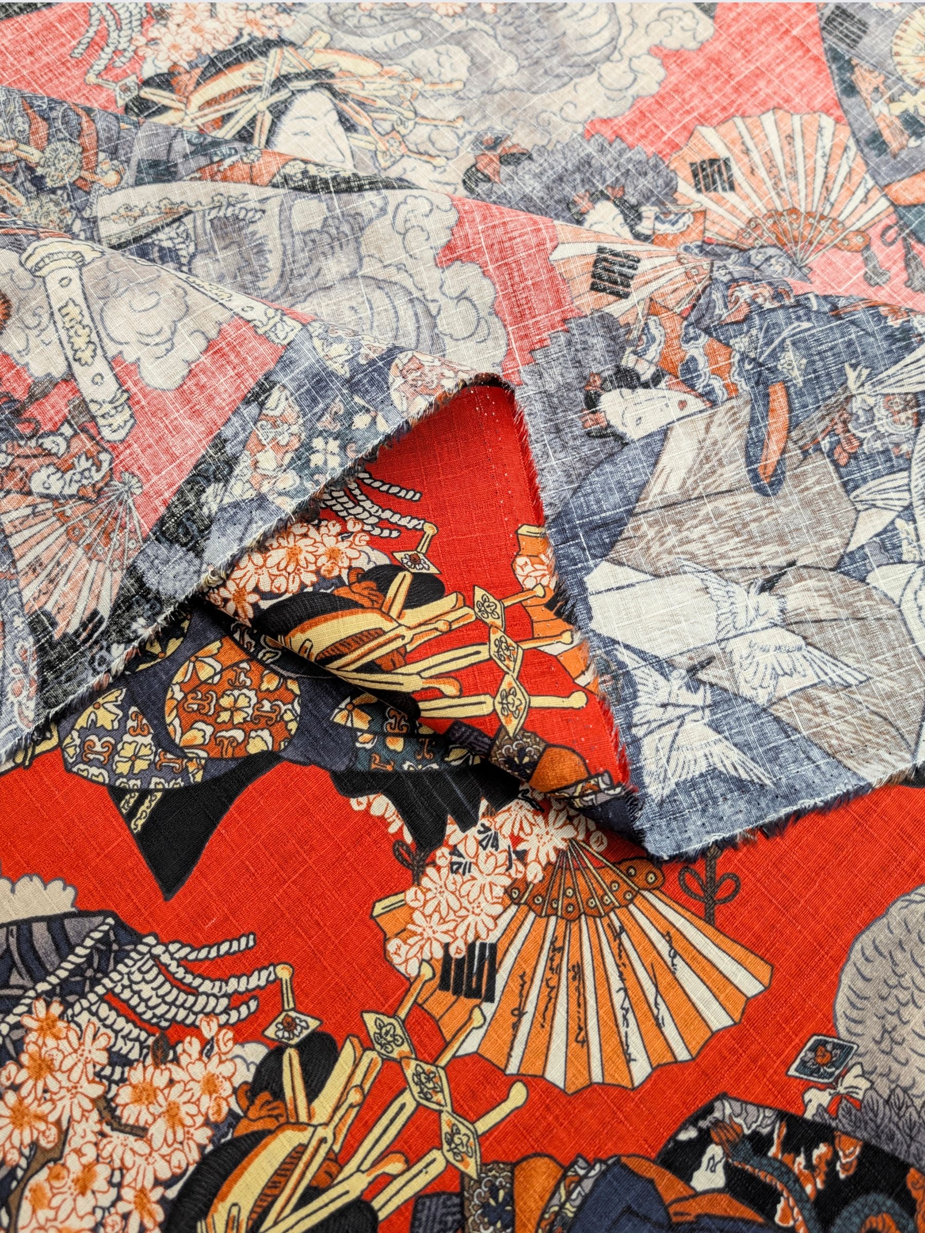 Hokkoh - Geisha & Samurai Cotton Dobby Fabric - Red
