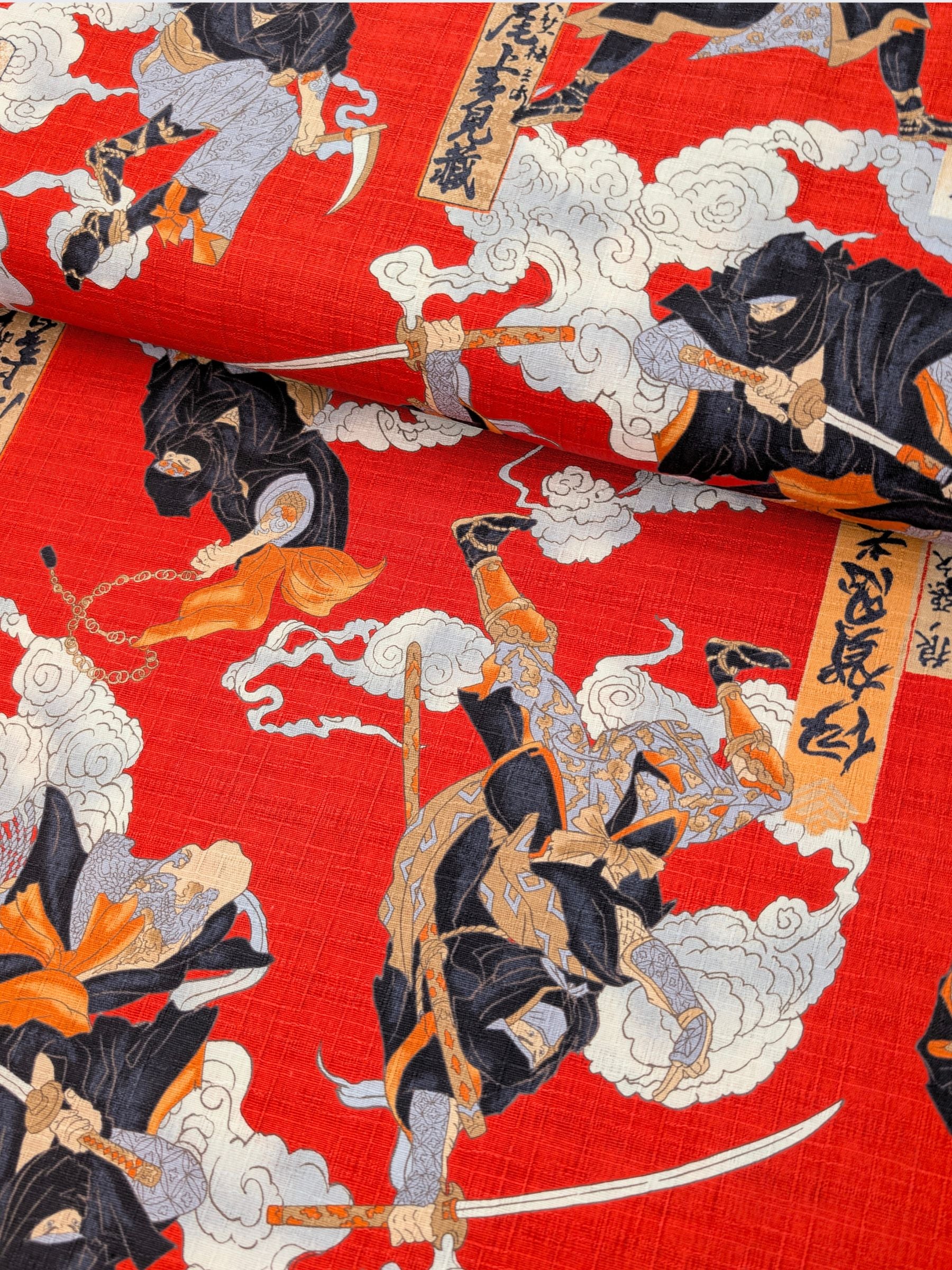 Hokkoh - Traditional Shinobi Cotton Dobby Fabric - Red