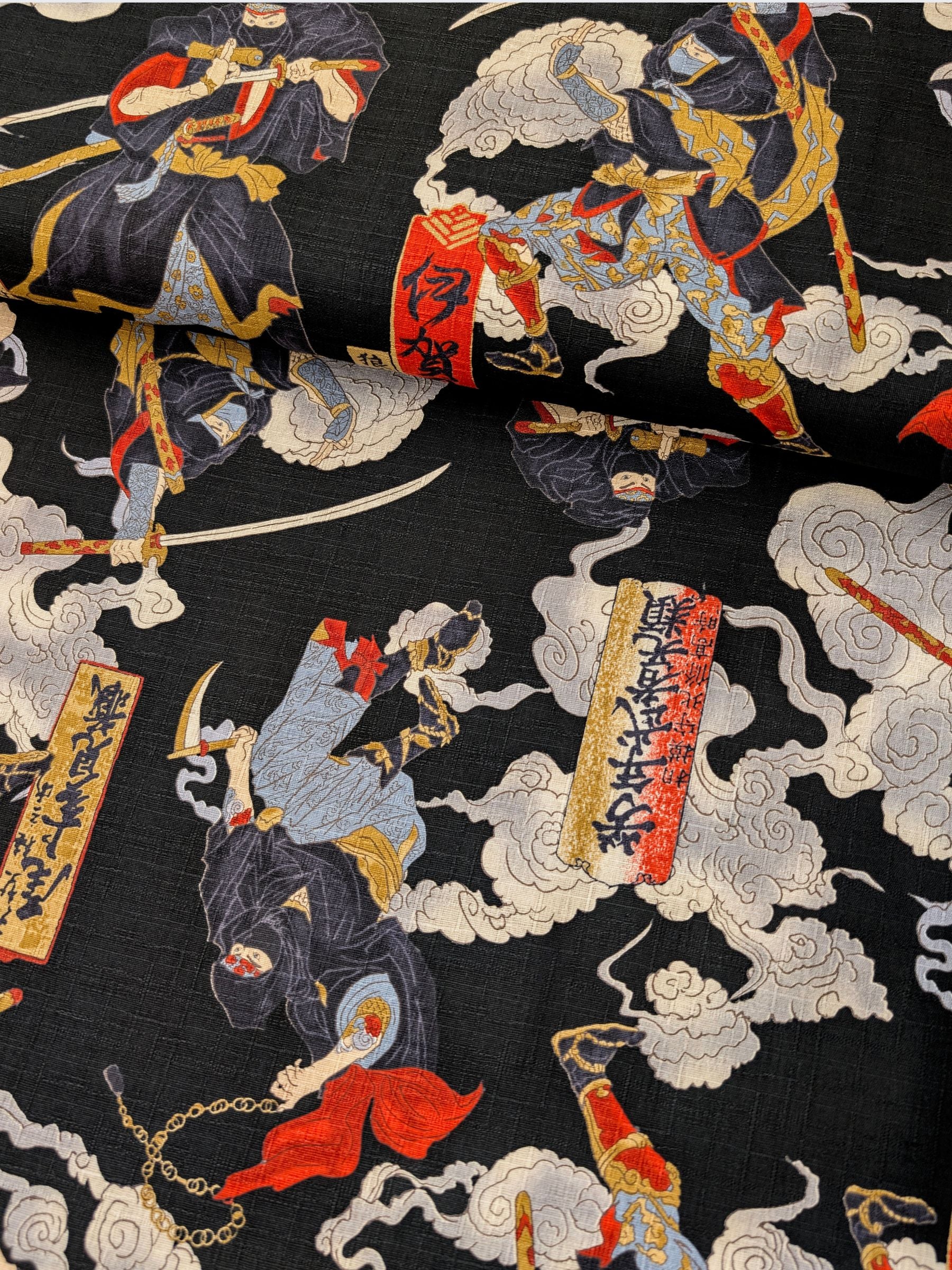 Hokkoh - Traditional Shinobi Cotton Dobby Fabric - Black