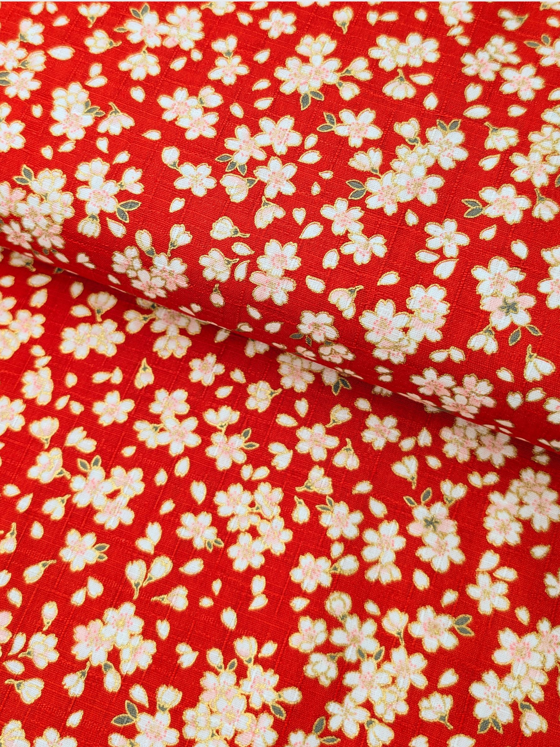 Hokkoh - Tiny Golden Cherry Blossoms Cotton Dobby Fabric - Red