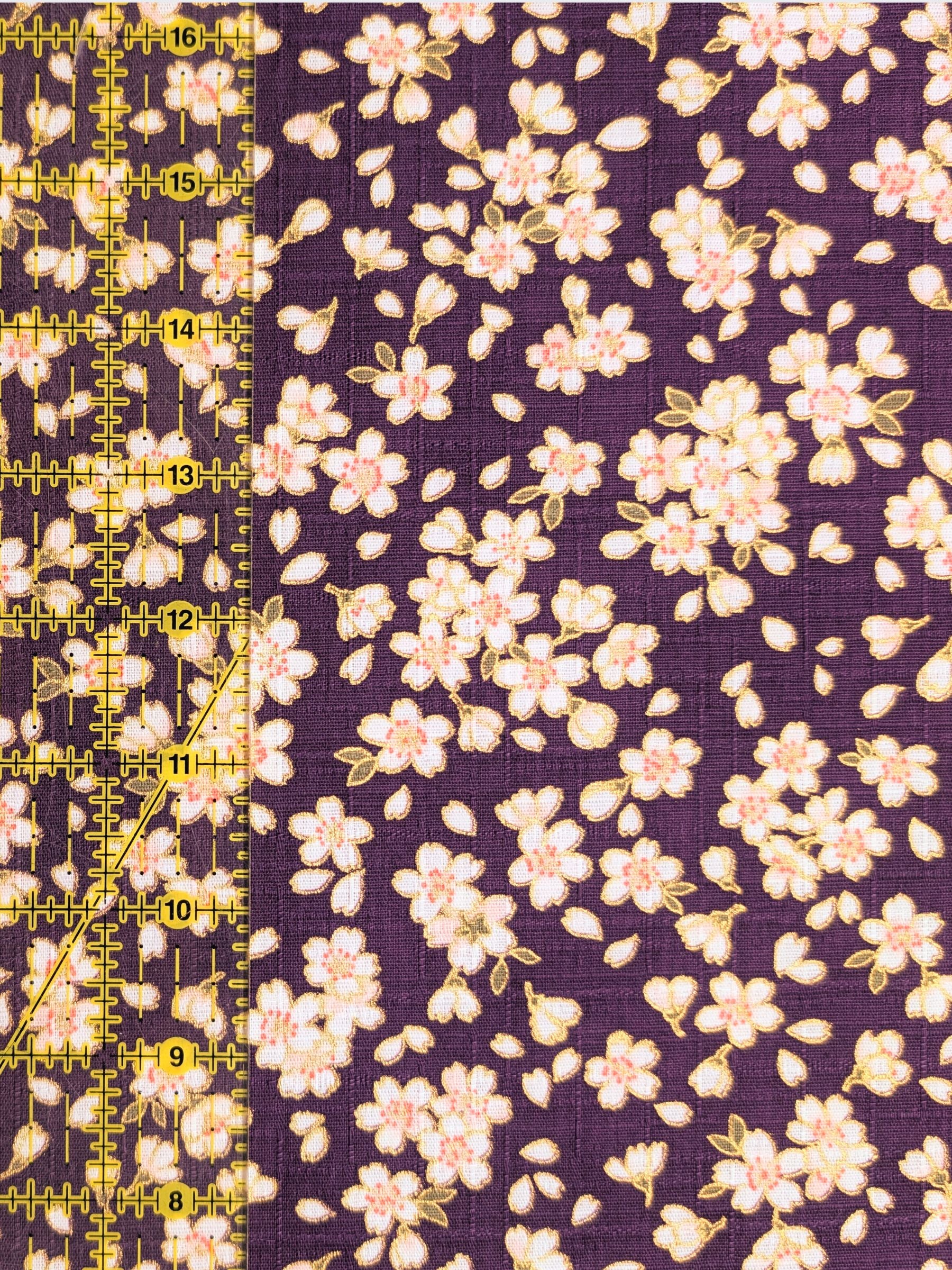 Hokkoh - Tiny Golden Cherry Blossoms Cotton Dobby Fabric - Purple