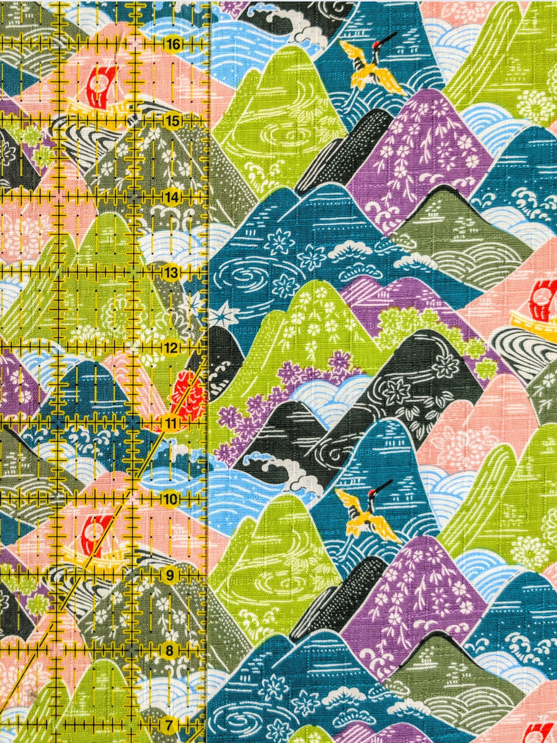 Hokkoh - Colorful Mountains Cotton Dobby Fabric - Green & Blue