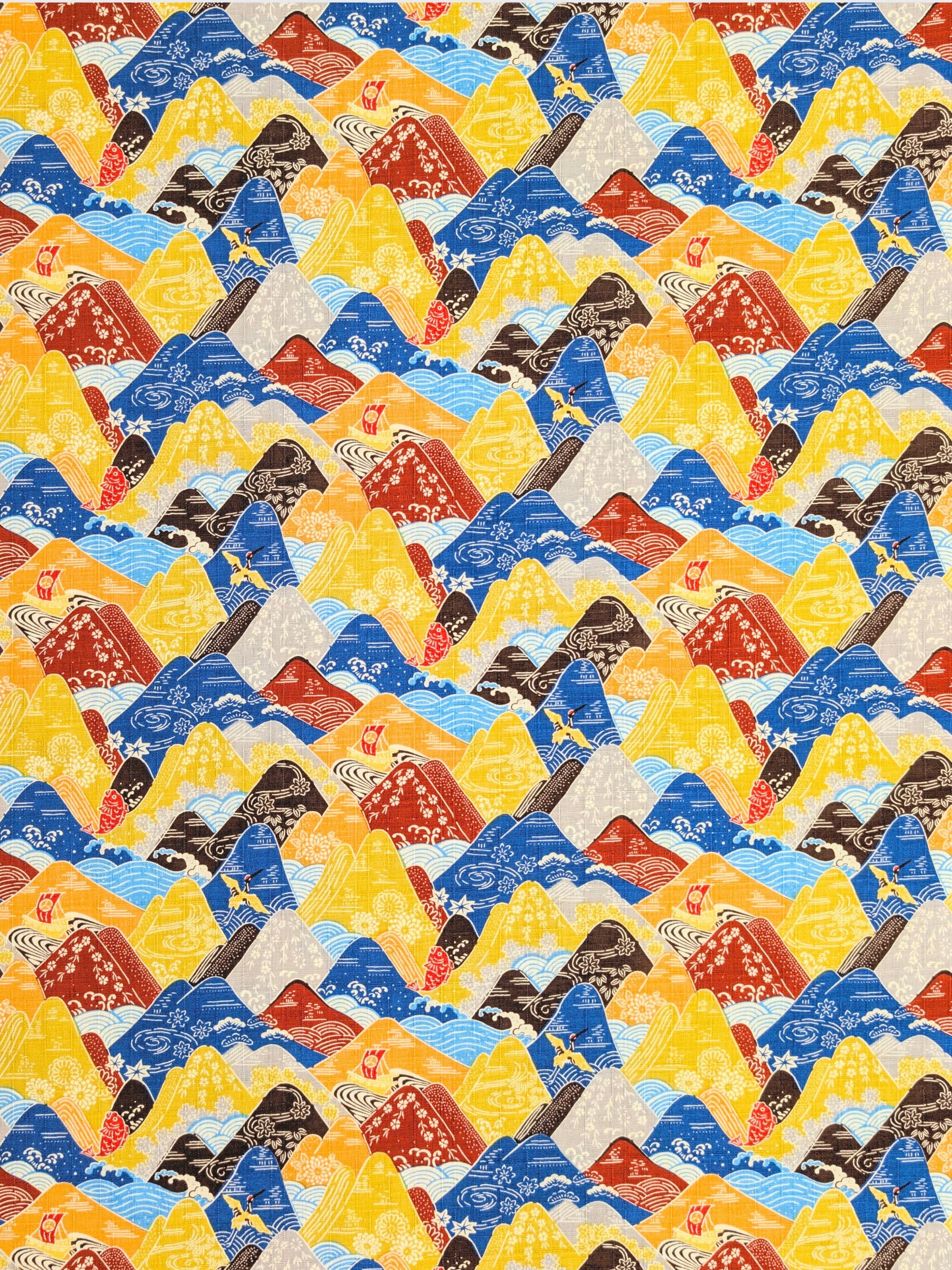 Hokkoh - Colorful Mountains Cotton Dobby Fabric - Yellow & Blue