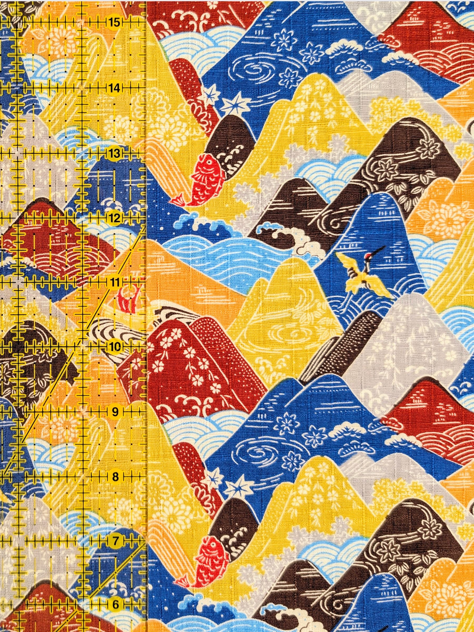 Hokkoh - Colorful Mountains Cotton Dobby Fabric - Yellow & Blue