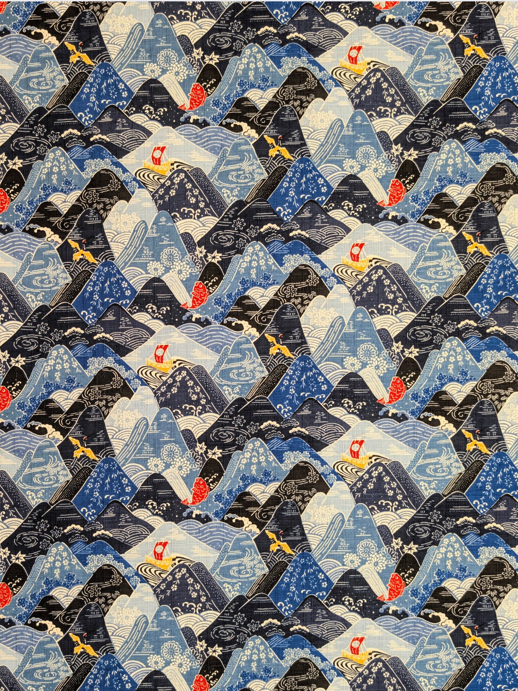 Hokkoh - Colorful Mountains Cotton Dobby Fabric - Gray & Blue