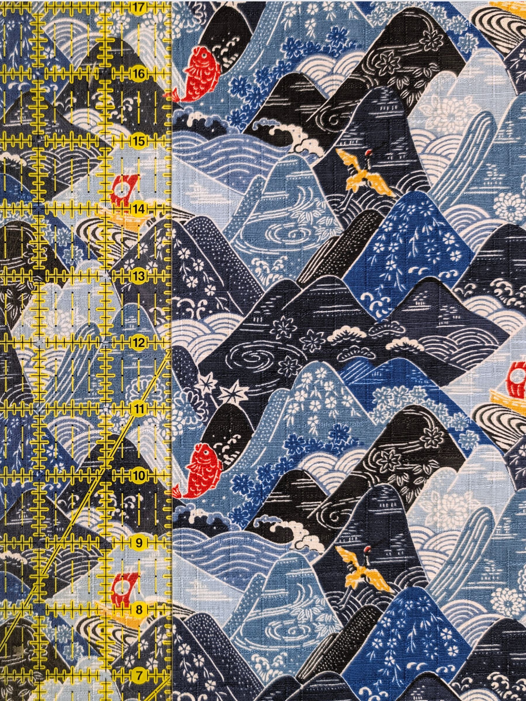 Hokkoh - Colorful Mountains Cotton Dobby Fabric - Gray & Blue