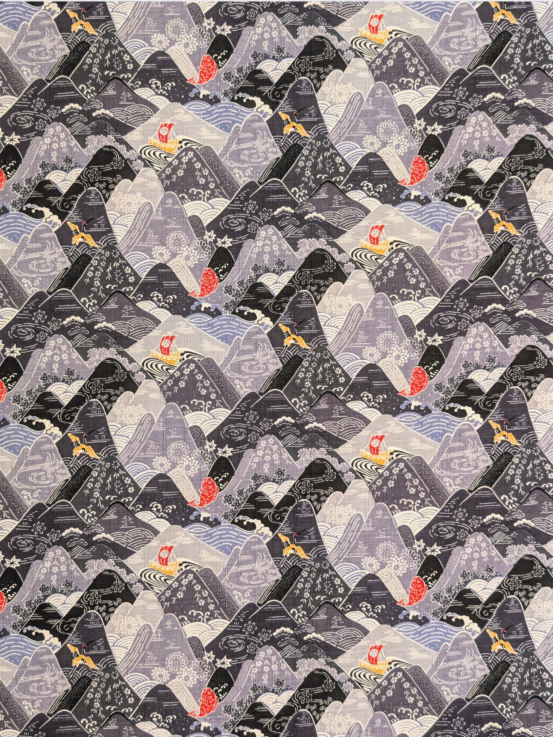 Hokkoh - Colorful Mountains Cotton Dobby Fabric - Gray & Black