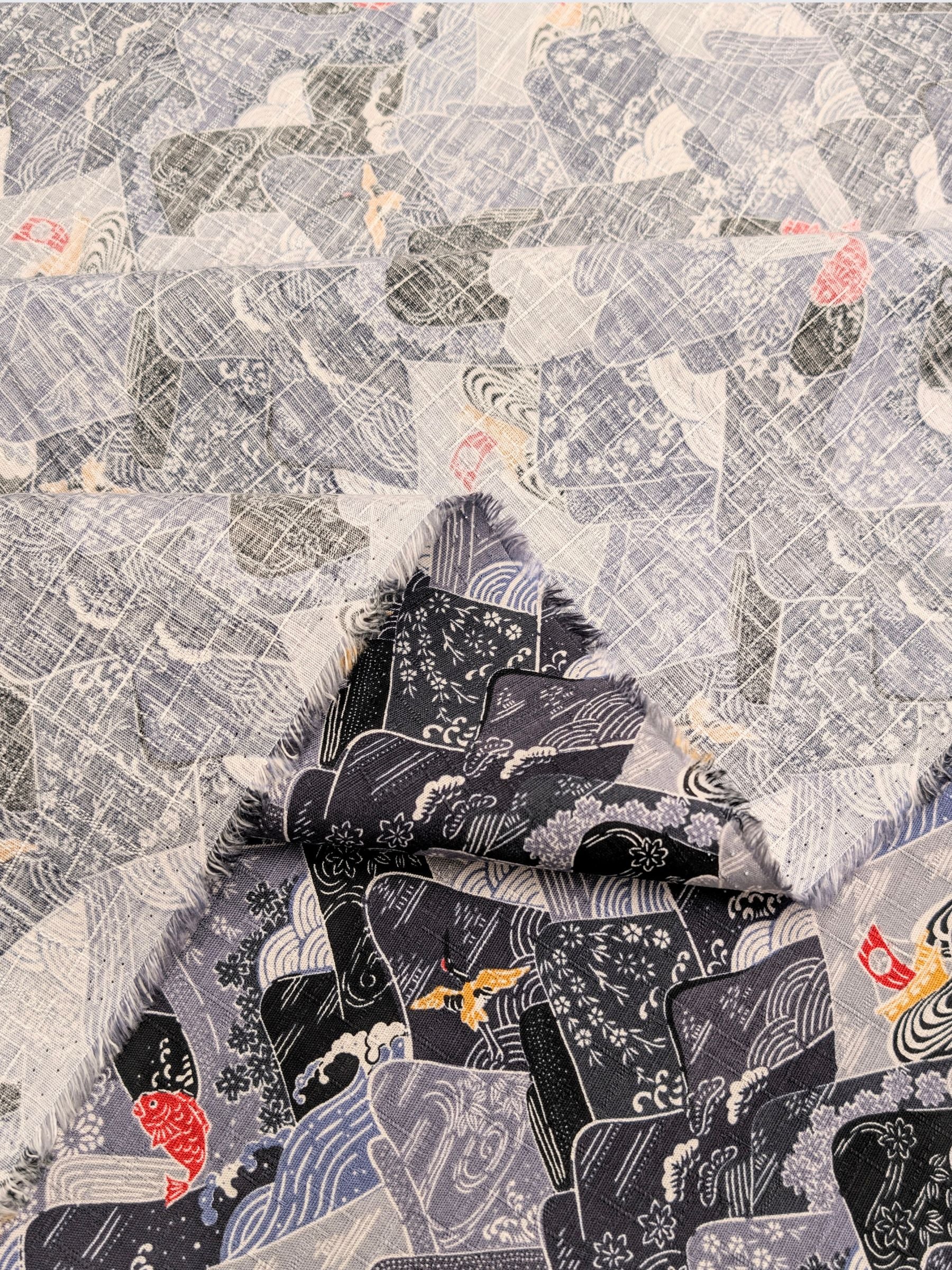 Hokkoh - Colorful Mountains Cotton Dobby Fabric - Gray & Black