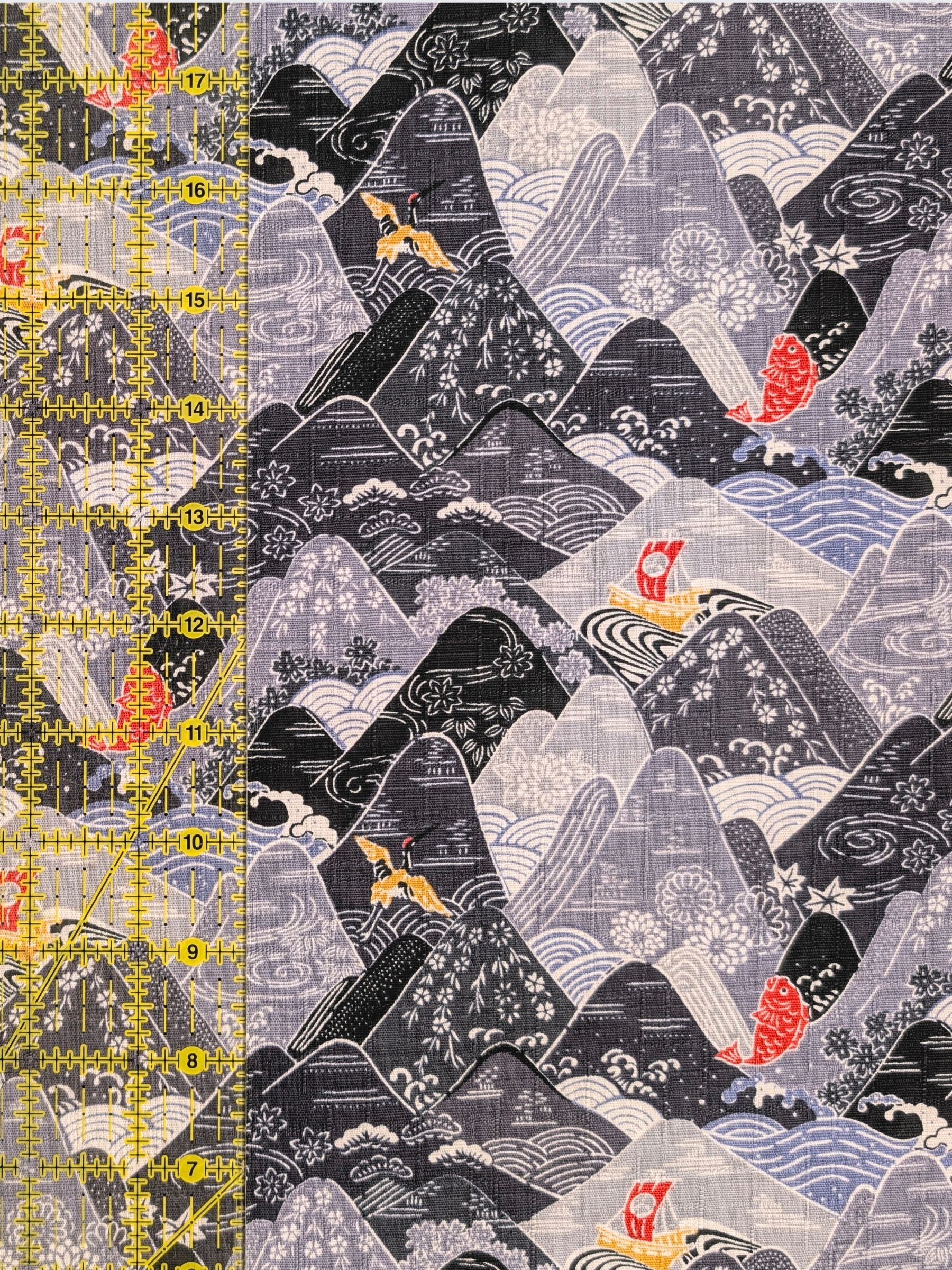 Hokkoh - Colorful Mountains Cotton Dobby Fabric - Gray & Black