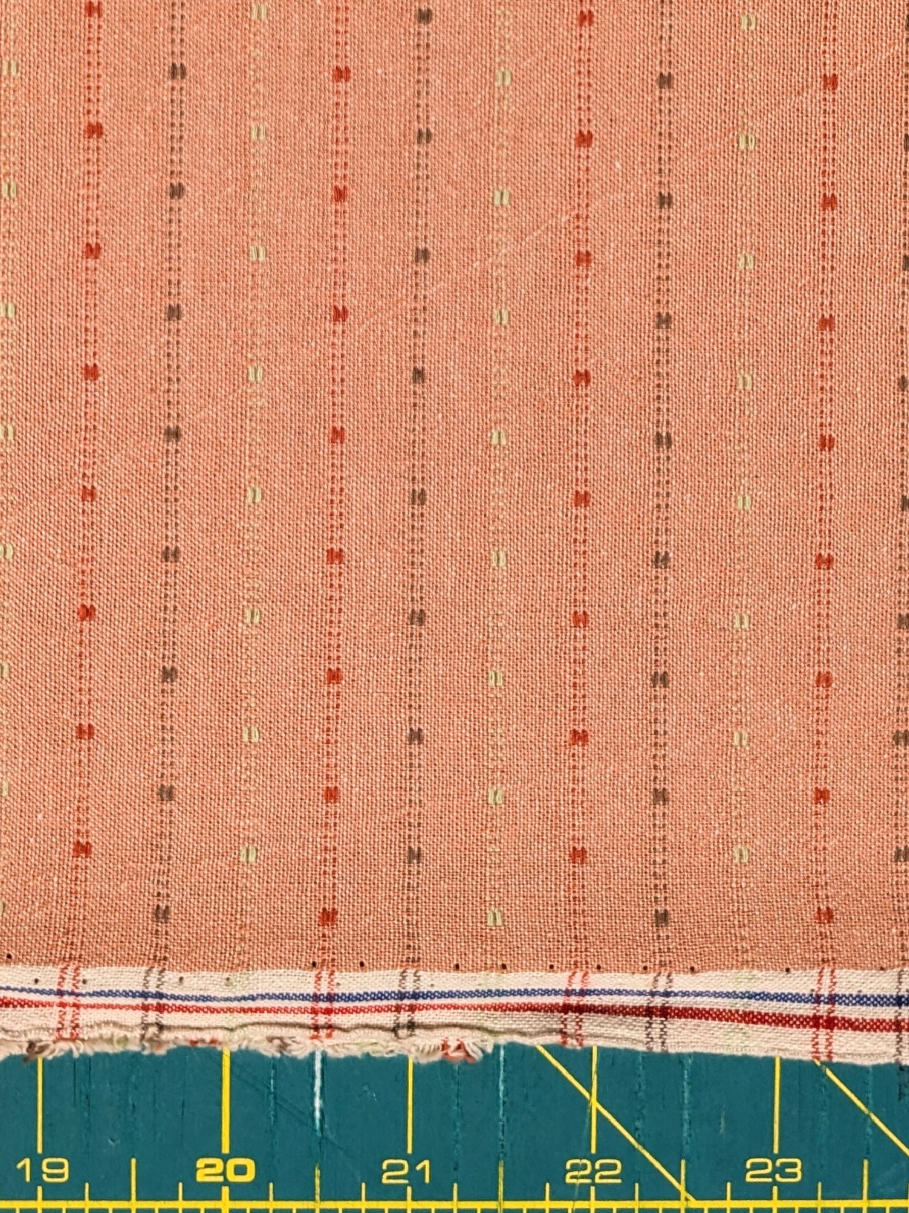 Textile Pantry - Lined Yarn Dyed Cotton Taupe Fabric - Pink