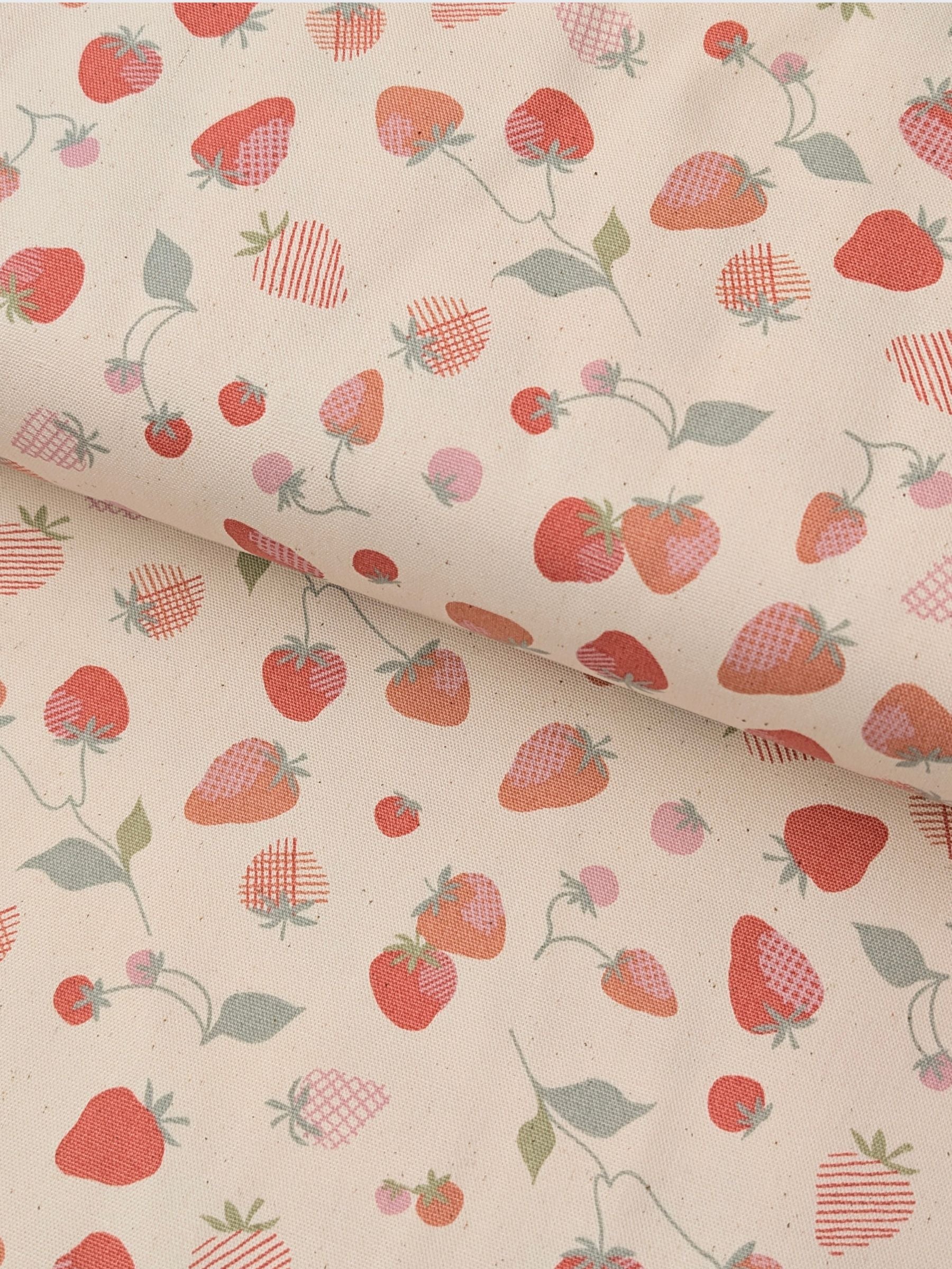 Koizumi - Summer Strawberries Cotton Oxford Fabric - Beige