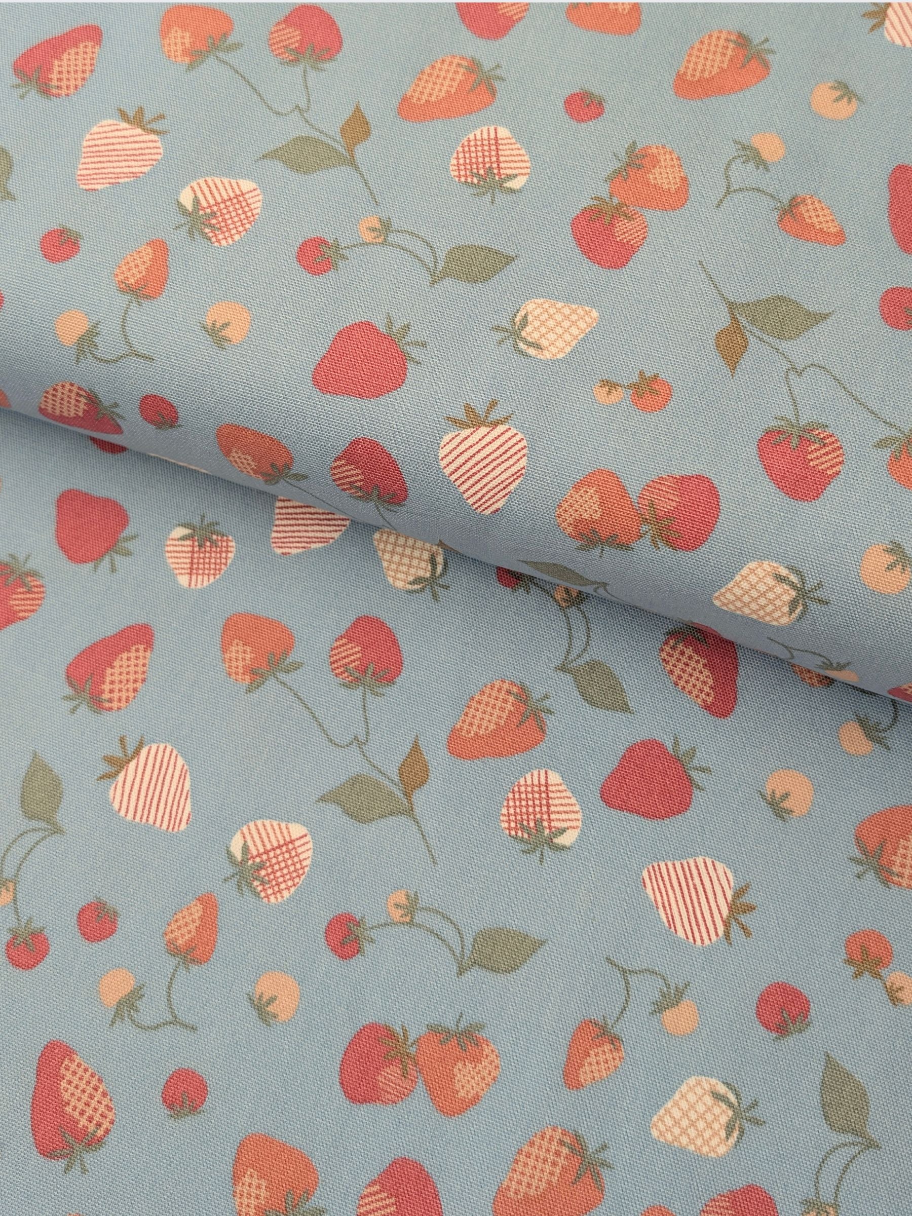 Koizumi - Summer Strawberries Cotton Oxford Fabric - Blue