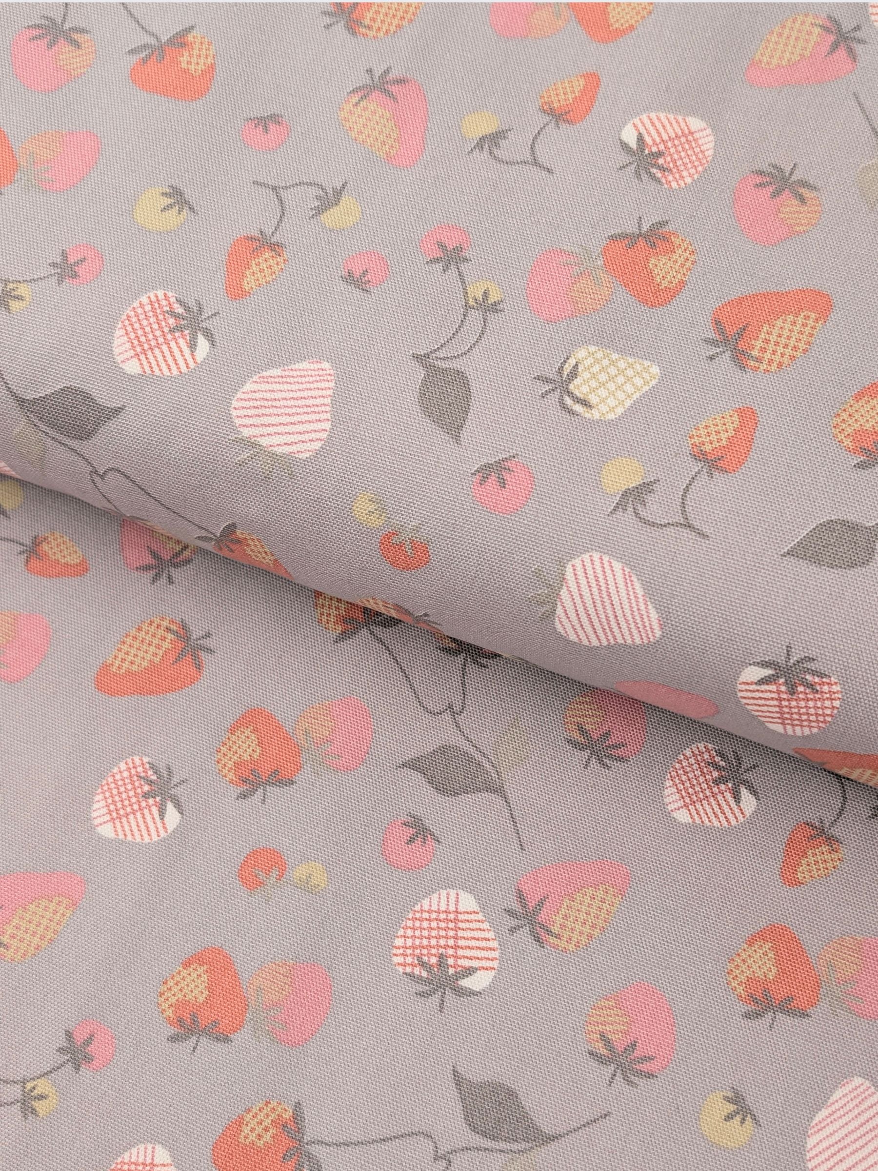 Koizumi - Summer Strawberries Cotton Oxford Fabric - Gray