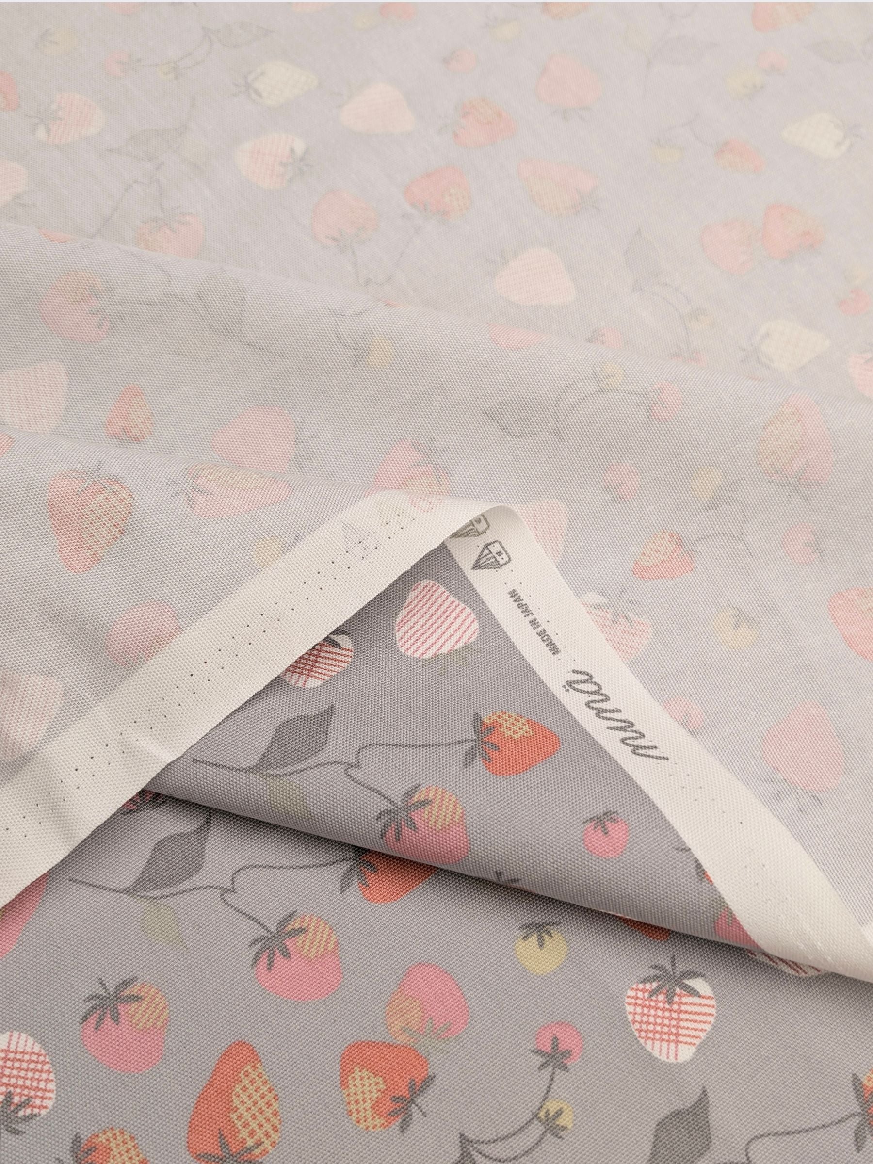 Koizumi - Summer Strawberries Cotton Oxford Fabric - Gray