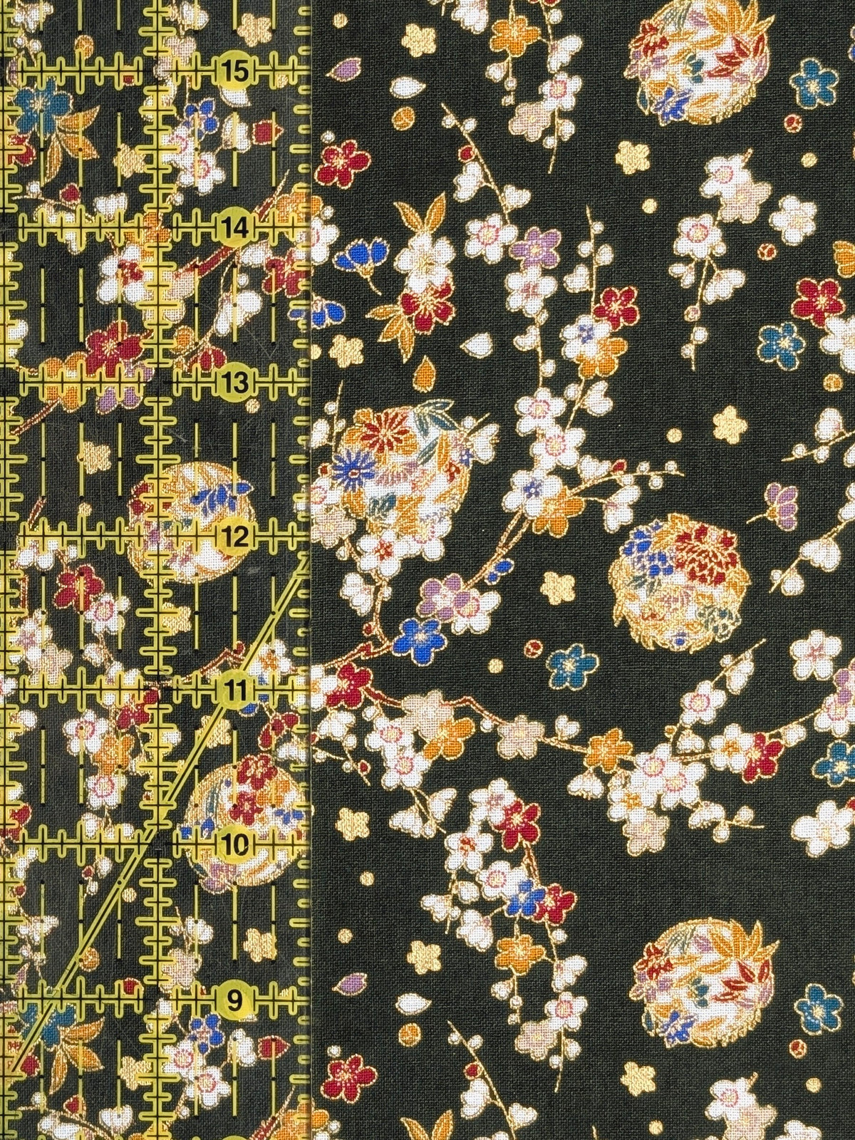 Naka - Metallic Cherry Blossom Circles Cotton Sheeting Fabric - Green