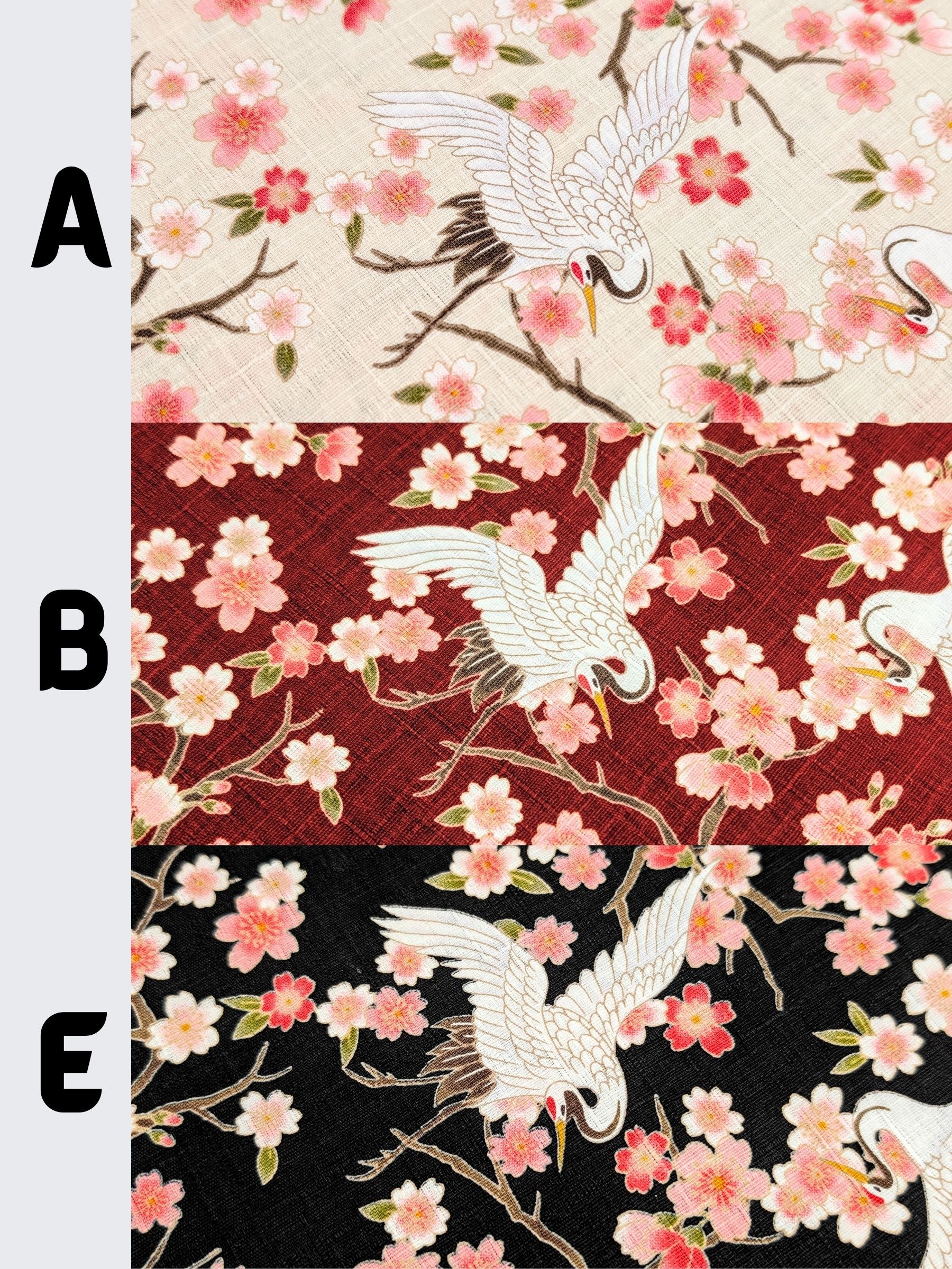 Hishiei - Cranes and Cherry Blossoms Cotton Dobby Fabric - Black