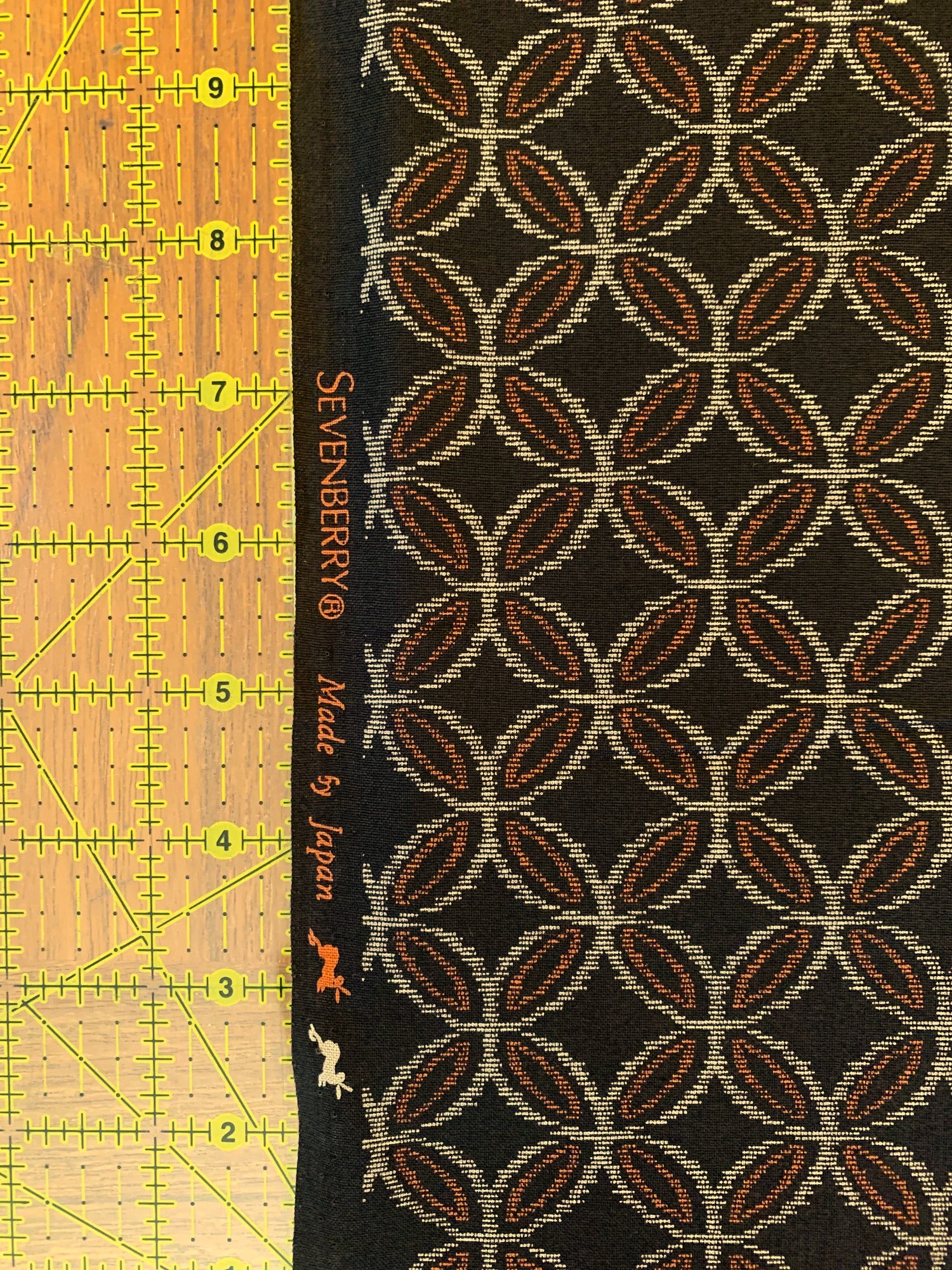 Sevenberry - Printed Ikat Kasuri Shippou Circles Cotton Fabric - Brown Orange