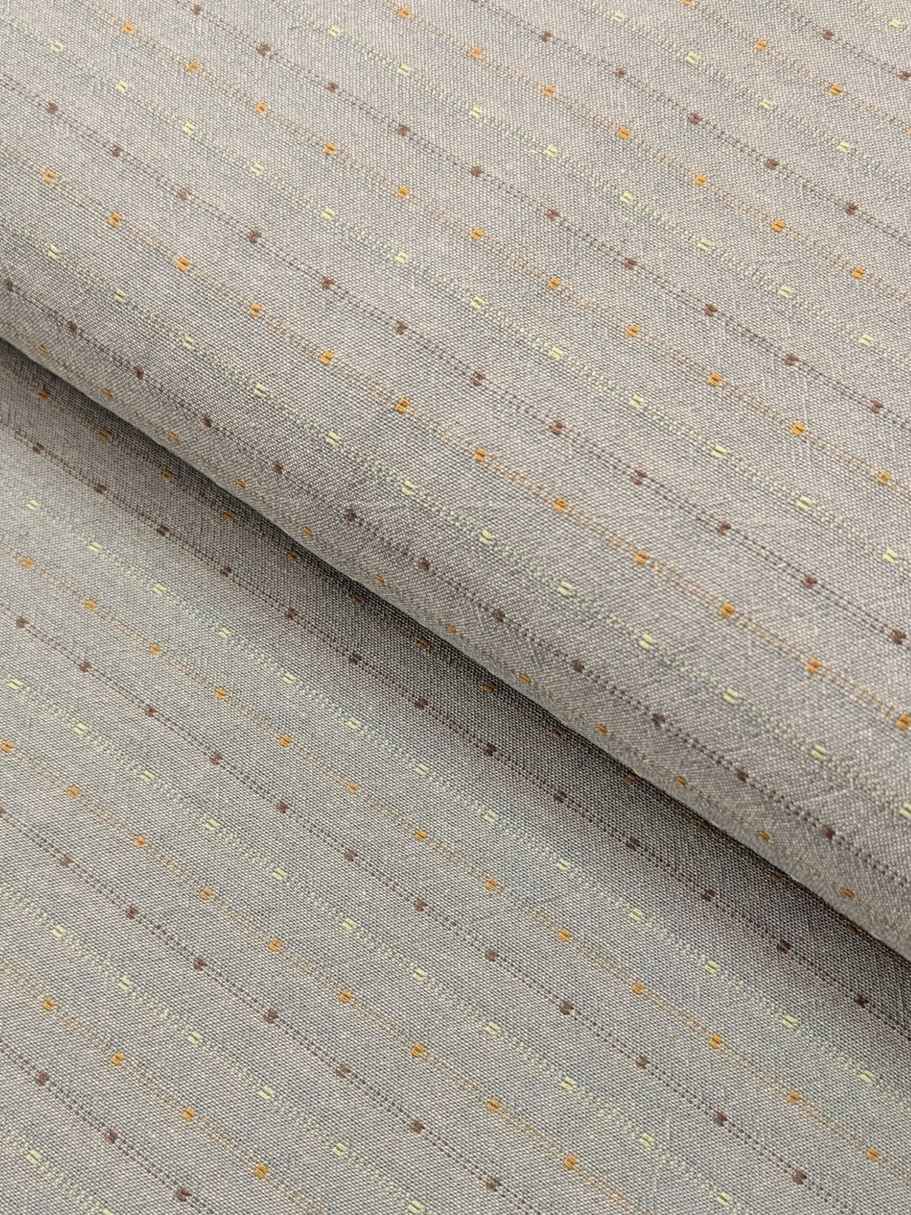 Textile Pantry - Lined Yarn Dyed Cotton Taupe Fabric - Blue