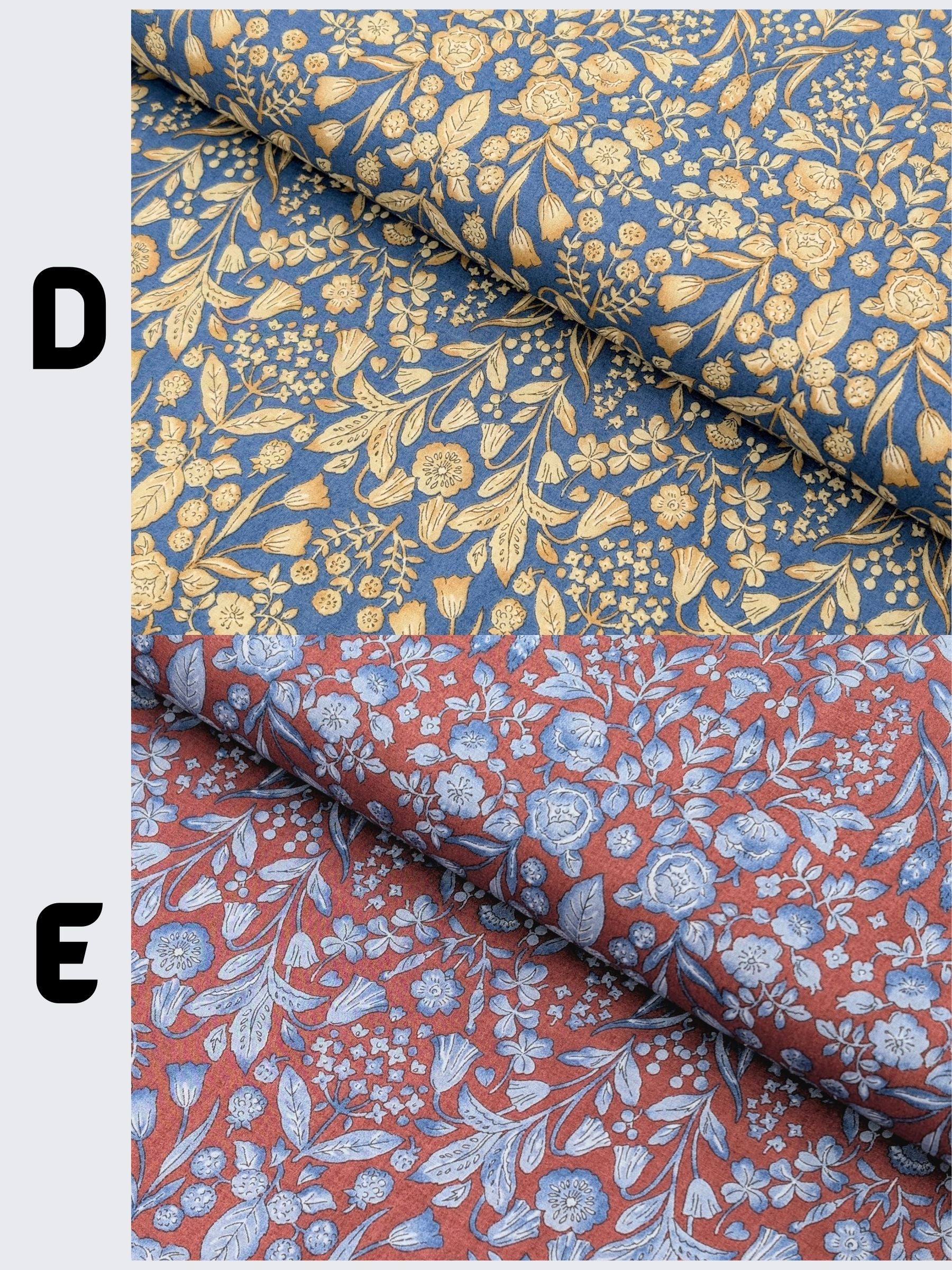 Hokkoh - Mirrored Two-Tone Flowers Cotton Lawn Fabric - Blue & Yellow