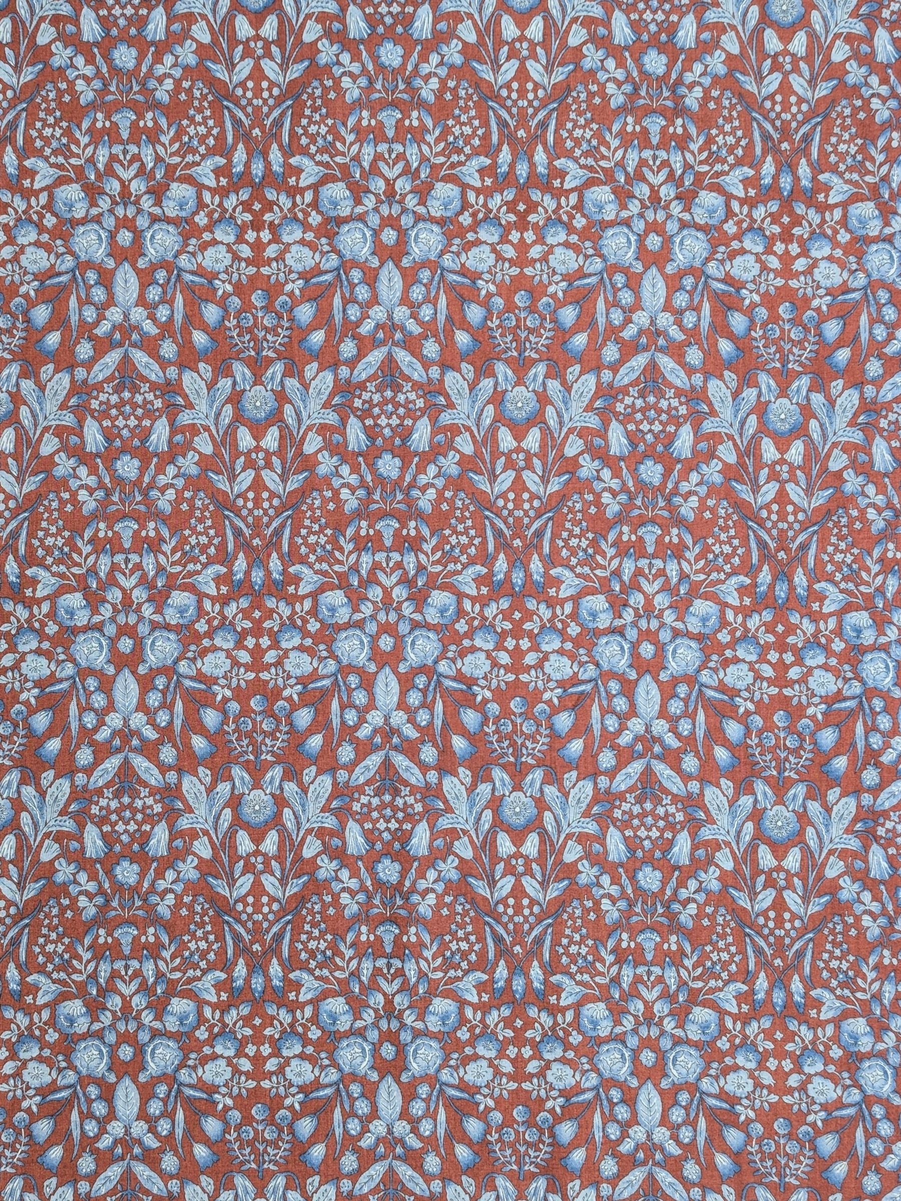 Hokkoh - Mirrored Two-Tone Flowers Cotton Lawn Fabric - Red & Blue