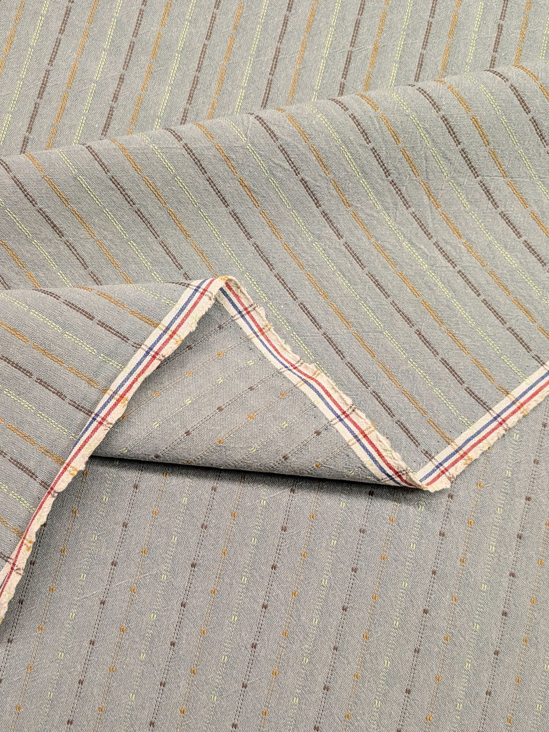 Textile Pantry - Lined Yarn Dyed Cotton Taupe Fabric - Blue