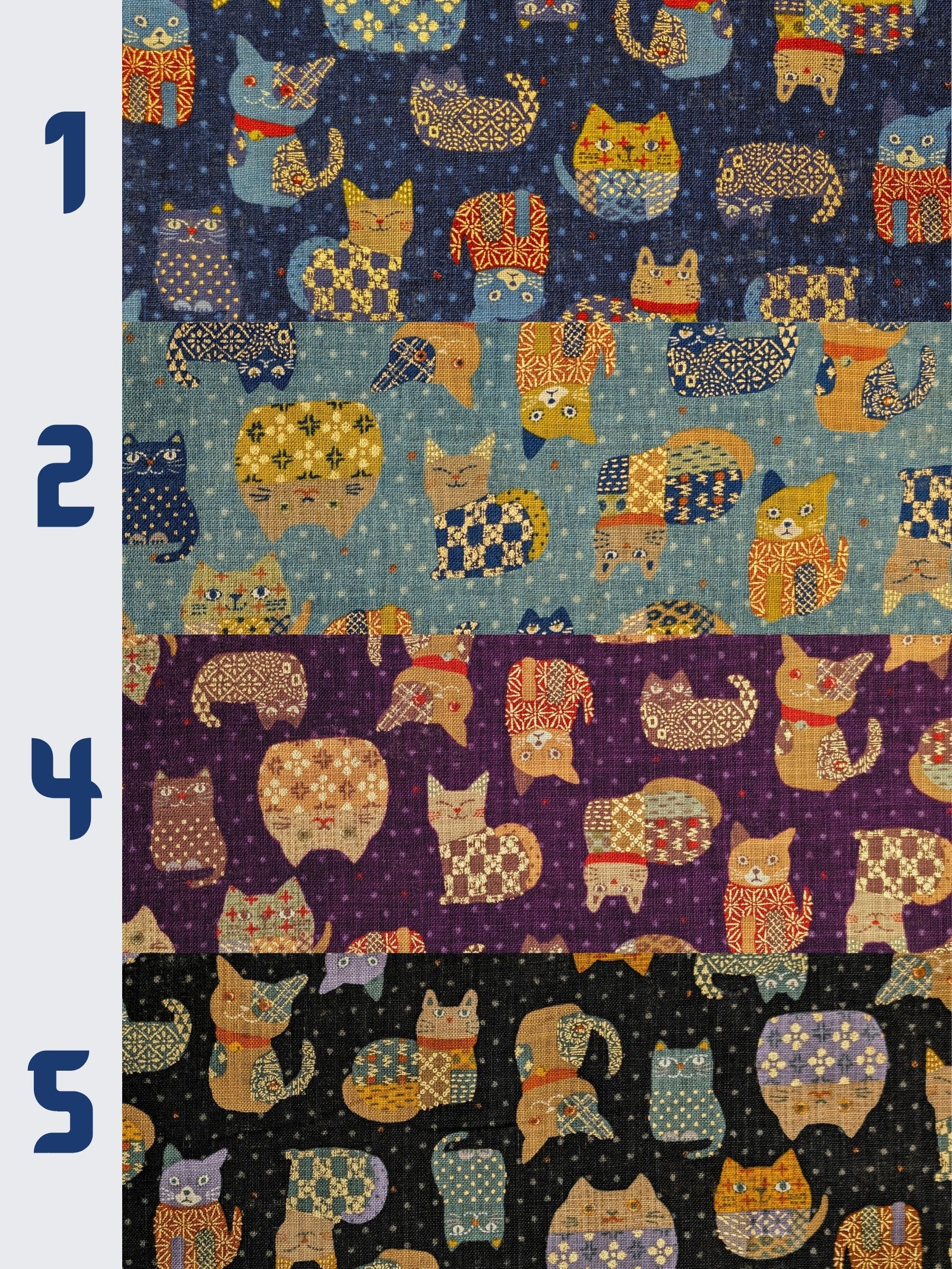 Sevenberry - Patchwork Cats Rustic Weave Cotton Fabric - Purple