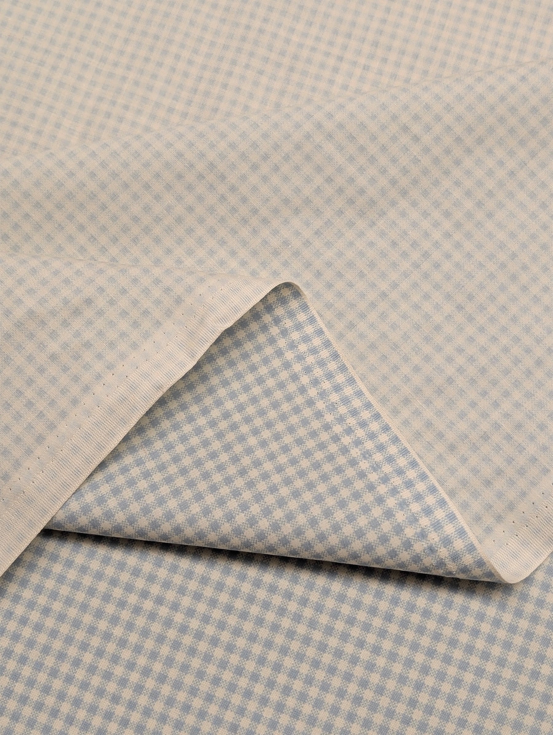 Yuwa - Small Scale Printed Gingham Shirting Cotton Fabric - Blue