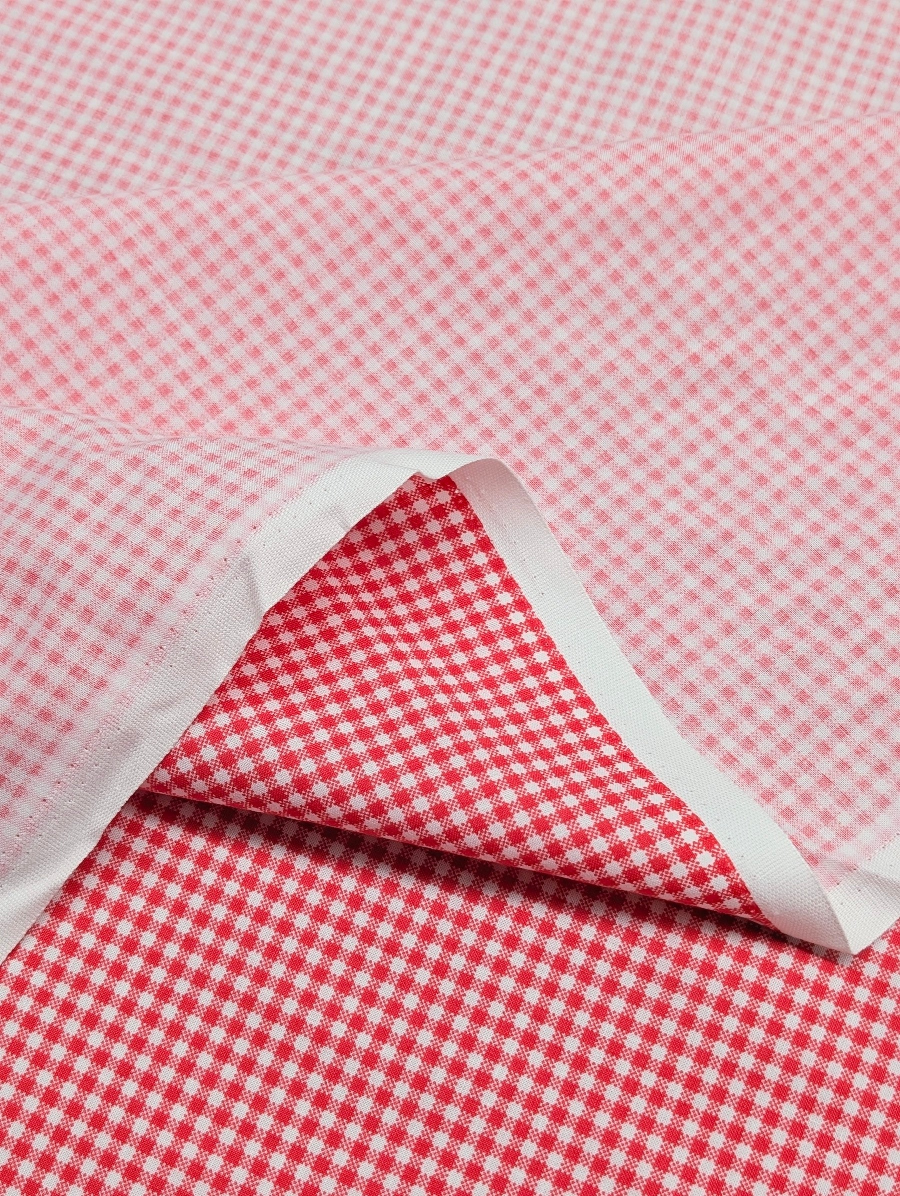 Yuwa - Small Scale Printed Gingham Shirting Cotton Fabric - Red