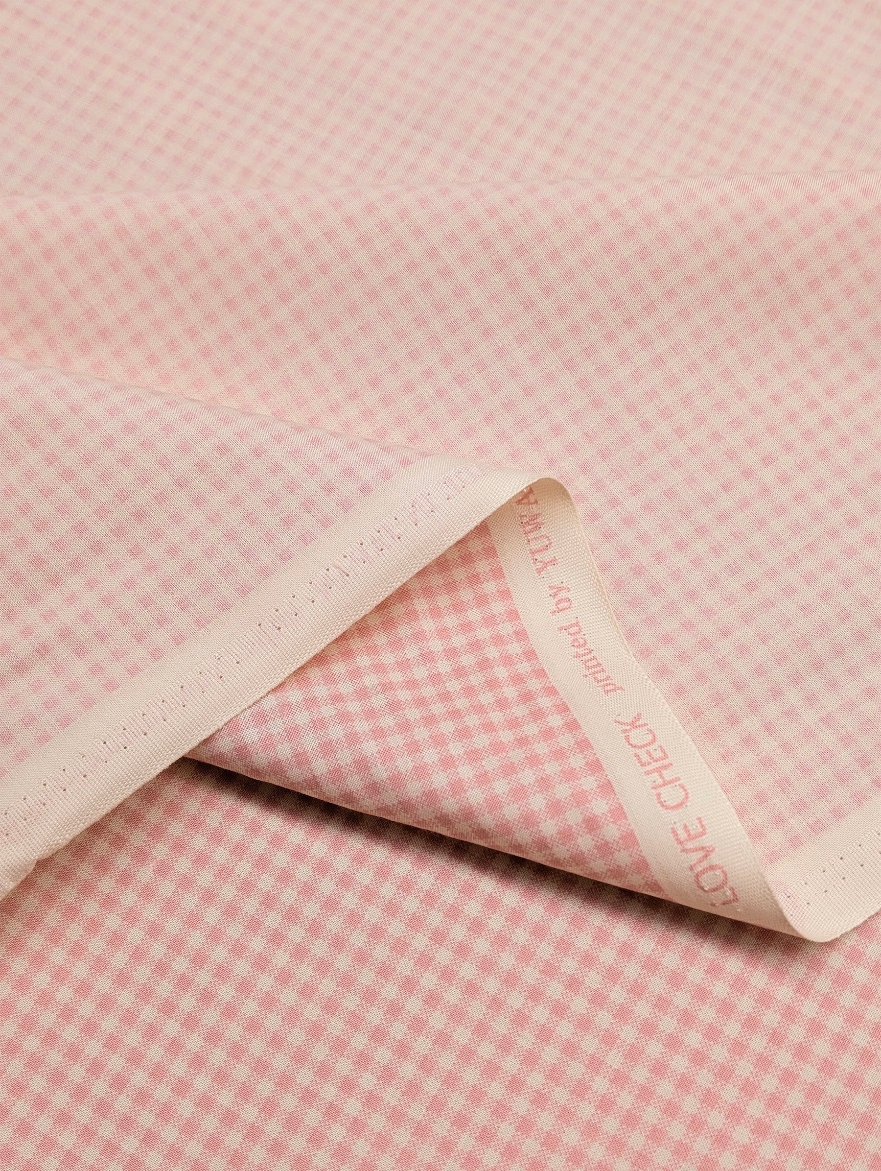 Yuwa - Small Scale Printed Gingham Shirting Cotton Fabric - Pink