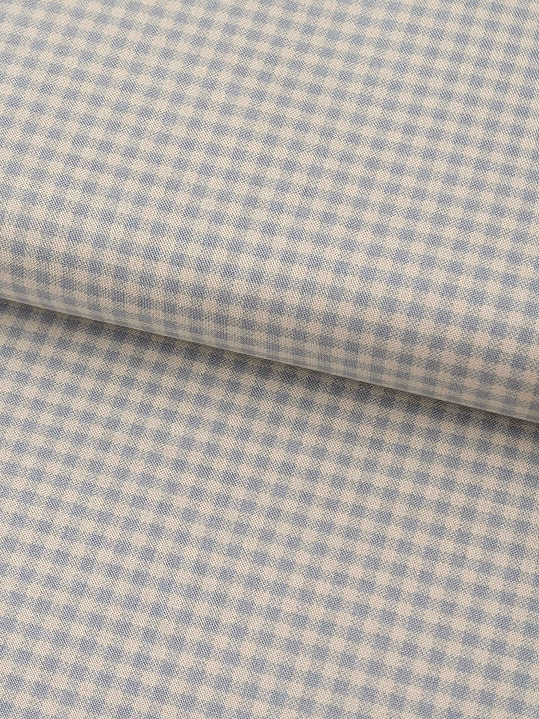 Yuwa - Small Scale Printed Gingham Shirting Cotton Fabric - Blue