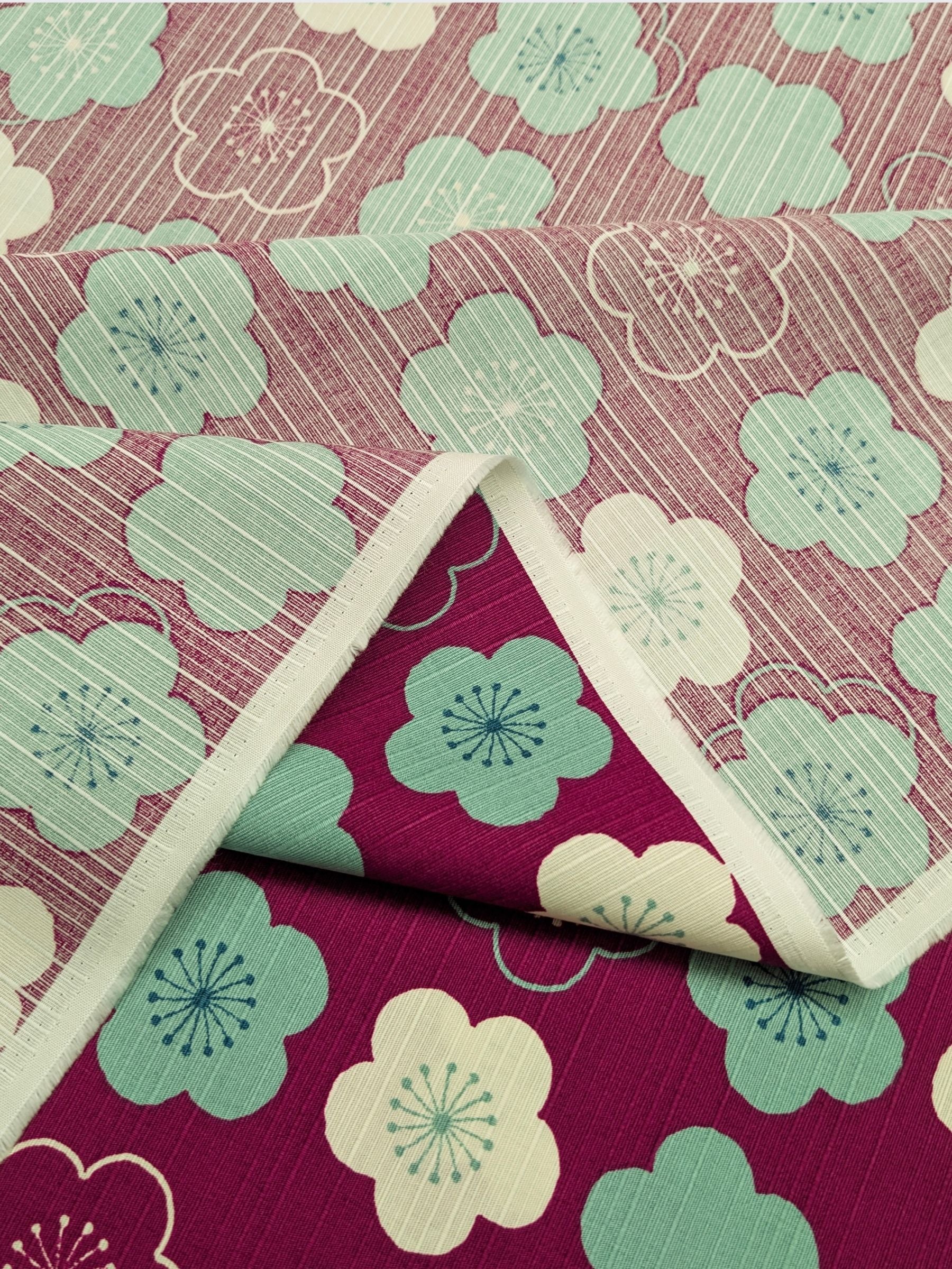 Sevenberry - Plum Blossom Cotton Shantung Fabric - Magenta & Teal