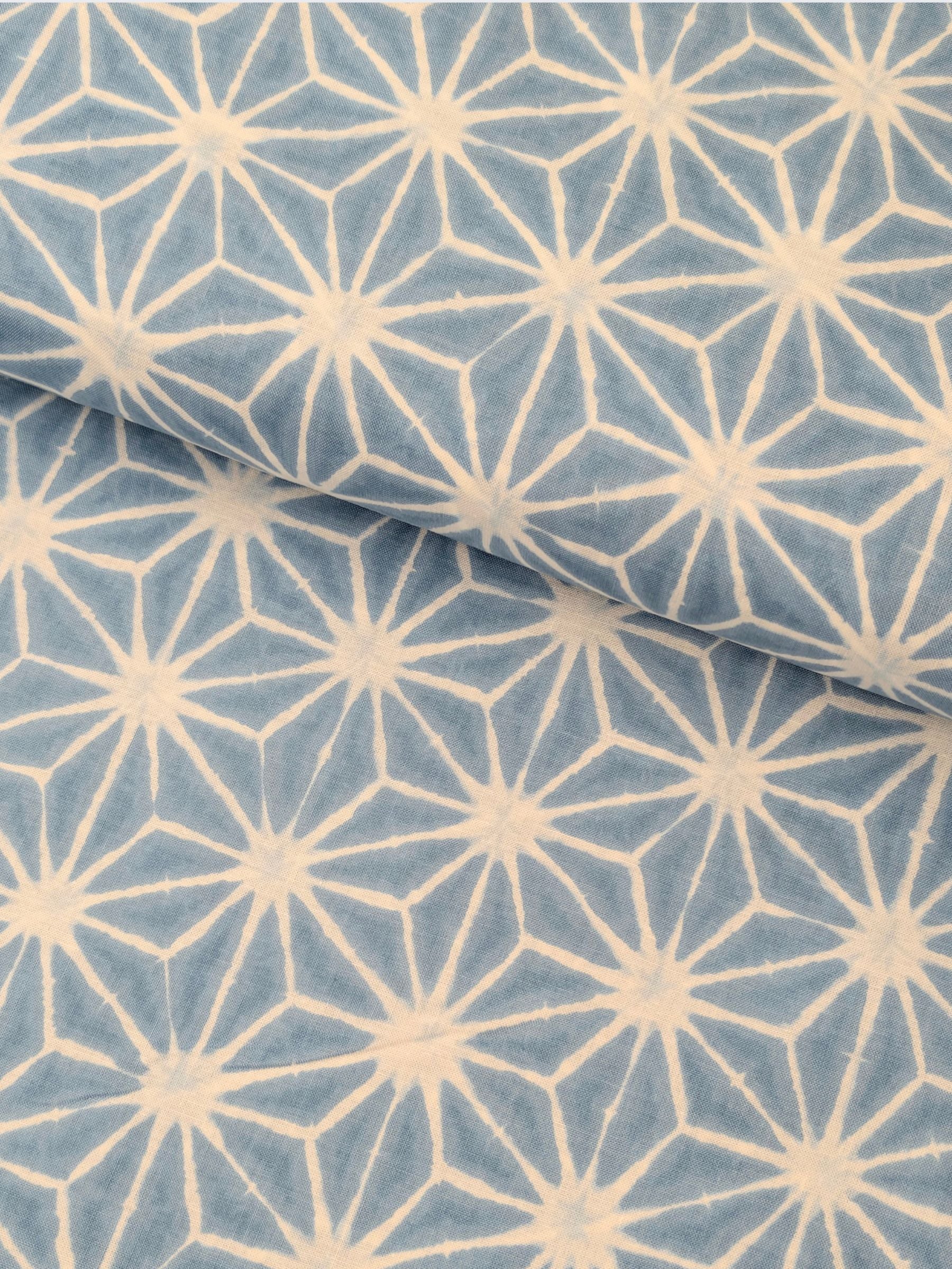 Sevenberry - Asanoha Shibori Printed Cotton Sheeting Fabric - Light Blue & White