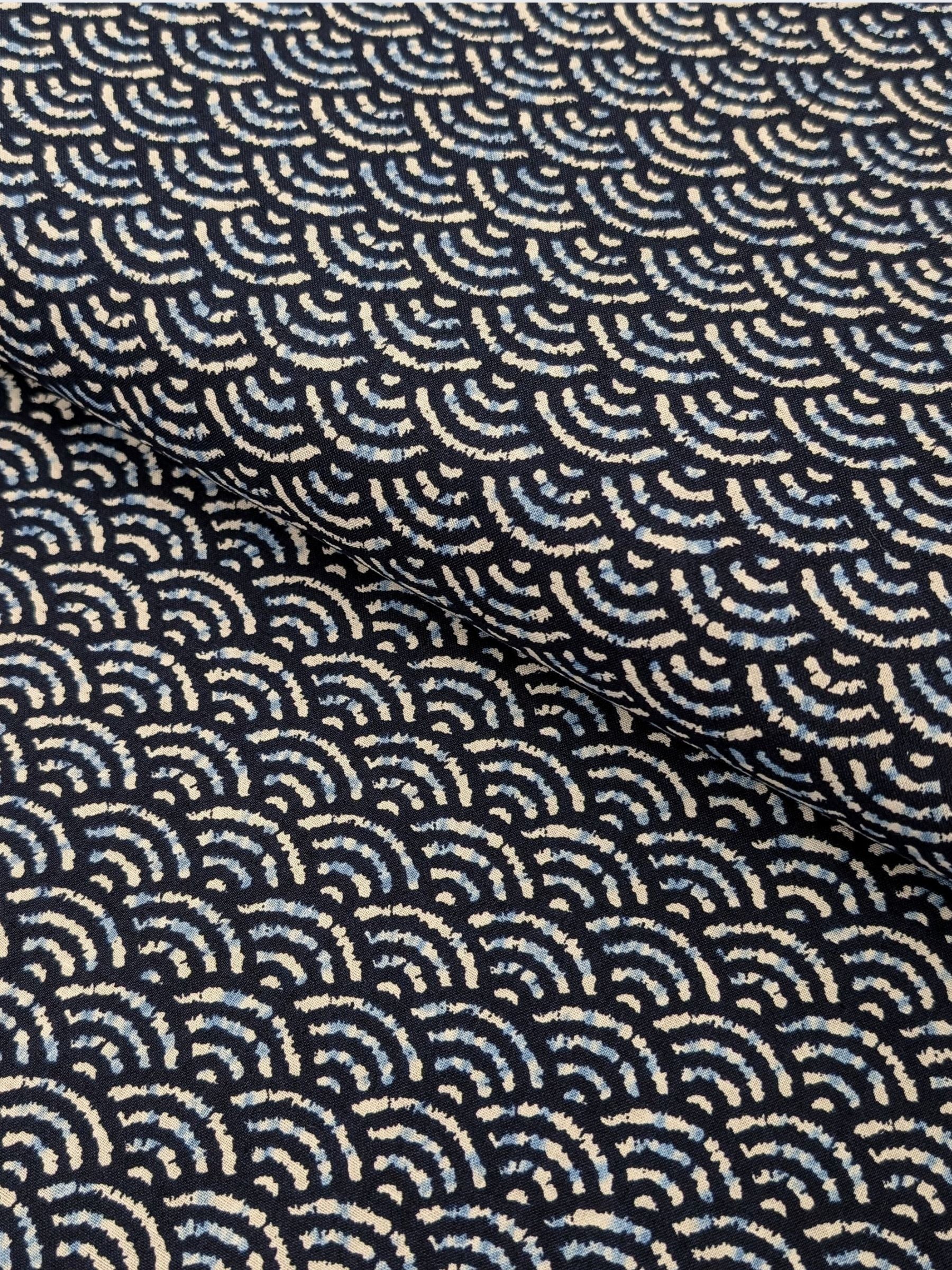 Sevenberry - Waves Printed Shibori-Style Collection Cotton Sheeting Fabric - Medium Blue